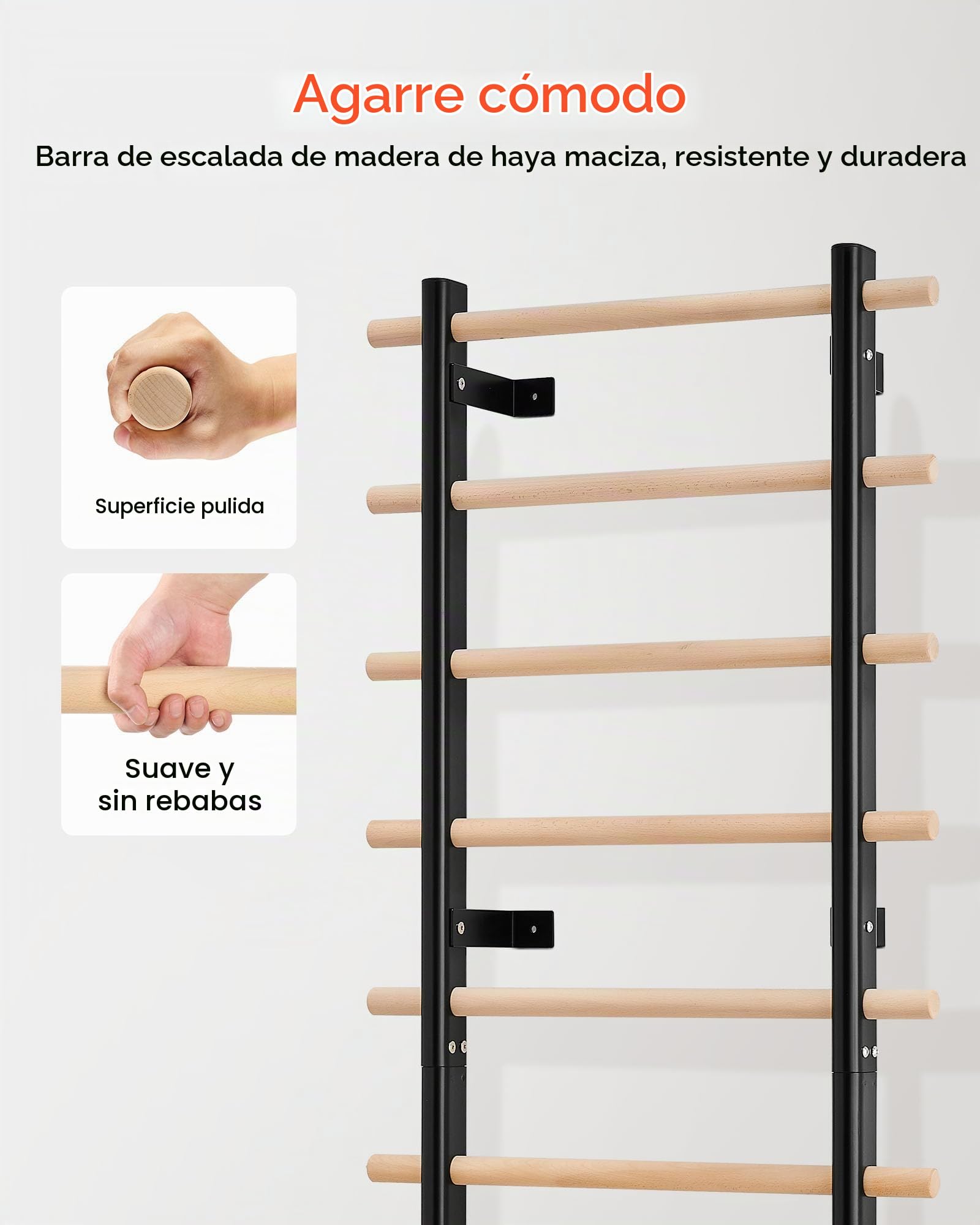VEVOR Escalera Sueca de Gimnasio con Barras de Madera Maciza 9 Niveles Juego de Entrenamiento con Espaldera para Interior Capacidad de 150 kg Montaje de Pared para Hogar, Estudio de Baile, Gimnasio
