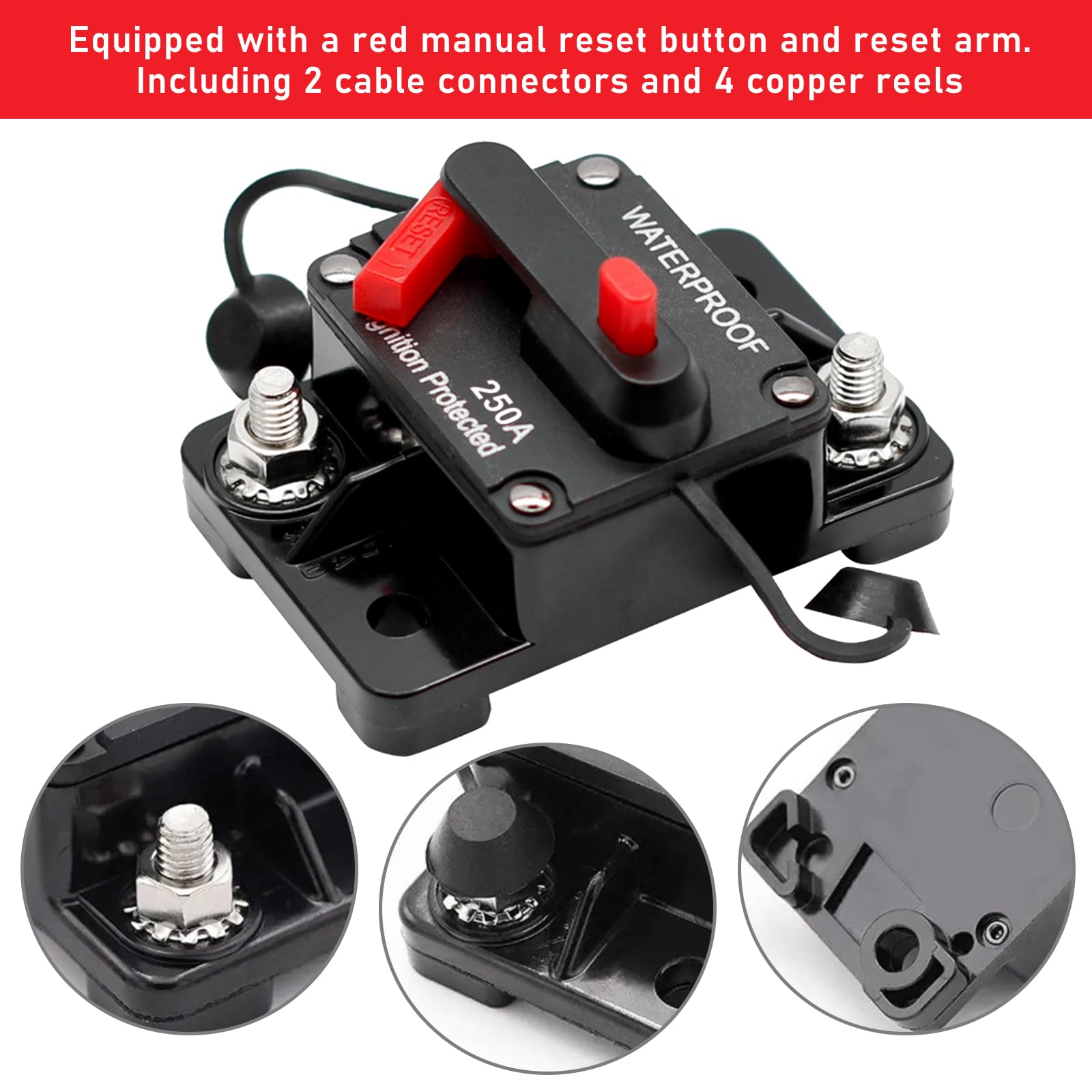 2 pz Interruttore 250A 12V-48V DC per Motori da pesca a traina Barca ATV Alimentazione Manuale con Fusibile in Linea impermeabile Reset Manuale Interruttore per auto, barca (250A)