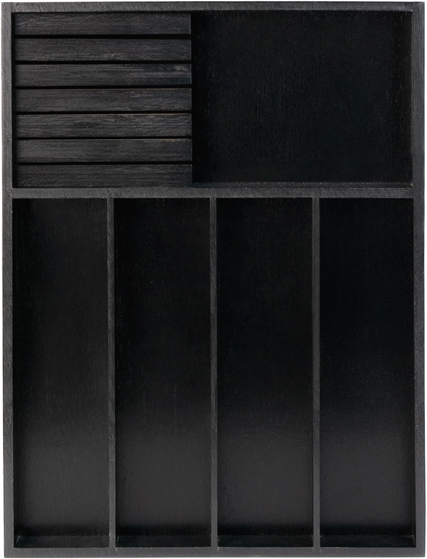 VaeFae Bamboo Silverware Organizer, Utensil Holder for Drawer, Wooden Cutlery Tray with Divider for Kitchen Drawer, Utensil Organizer with Knife Block（Black）