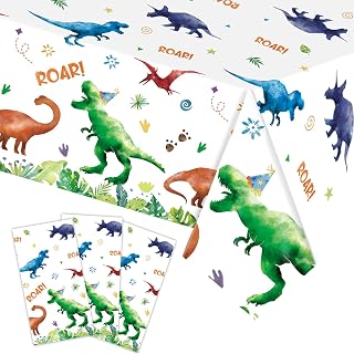 3 Pcs Dinosaur Tablecloth, 54 X 108Inch Disposable Dinosaur Party Table Cloth for Rectangle Tables Waterproof Table Cover for Kids Birthday Party Supplies