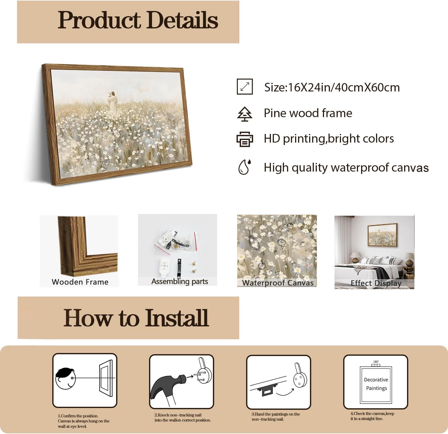 Framed Jesus and Lamb Canvas Wall Art, Christian Jesus Leaves the 99 Sheep Paintings Wall Decor, Lost Lamb Pictures Canvas Prints Religious Home Decor for Church Prayer Room Living Room 16x24 Inch