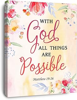 With God All Things Are Possible Matthew 19:26 Canvas Wall Art,Bible Verse Scripture Canvas Painting Prints for Christian Home Bedroom Office Church Religious Wall Decor
