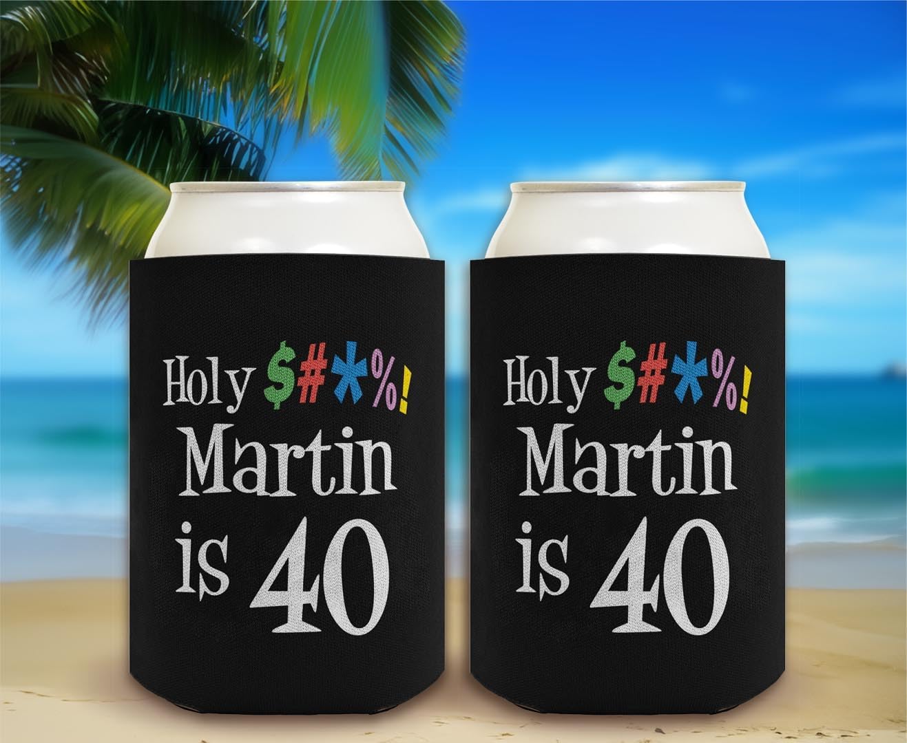 Personalized 40th Birthday Coolie Holy Cow Your Name is 40 or Any Age Custom Name & Age 40th Birthday Party 24-Pack Personalized Can Drink Thermocoolers Party Pack