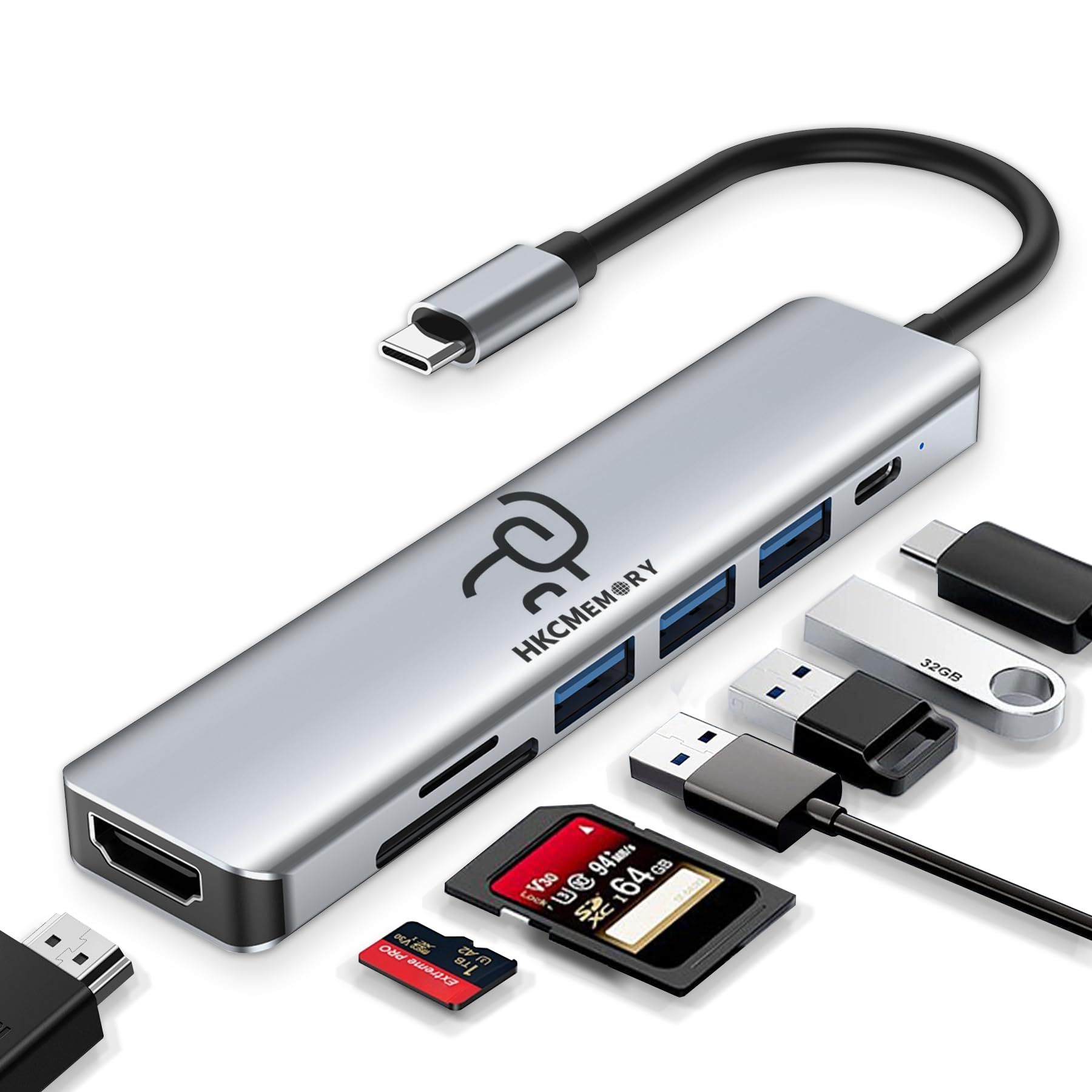Hub USB C 7 in 1, HDMI 4K, ricarica PD da 100 W, porte USB 3.0/2.0, lettore SD/TF, dati USB-C, per MacBook Pro/Air, iPad Pro, iPhone 16 Pro/Pro Max, Dell XPS, Steam Deck