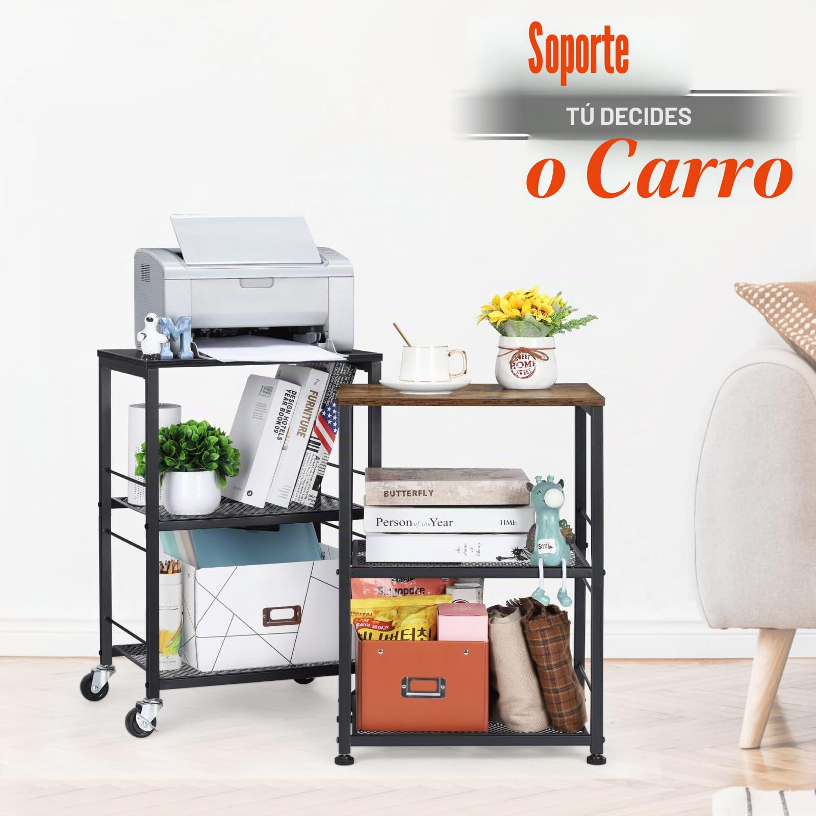 LIANTRAL Estantería de Cocina con Ruedas, Carrito de Servicio de 3 Niveles, Carrito de Cocina, Estantería para Microondas, Horno, Tostadora, Marcos metálicos y Tablas de Madera, Negro