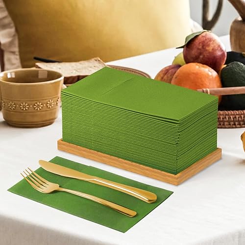 Miniatura 7 de KAMMAK Servilletas Desechables Verde Matcha con Bolsillo Tipo Tela Servilletas de Papel para Cena Paquete de 100 Plegadas Servilleta de Recepción de
