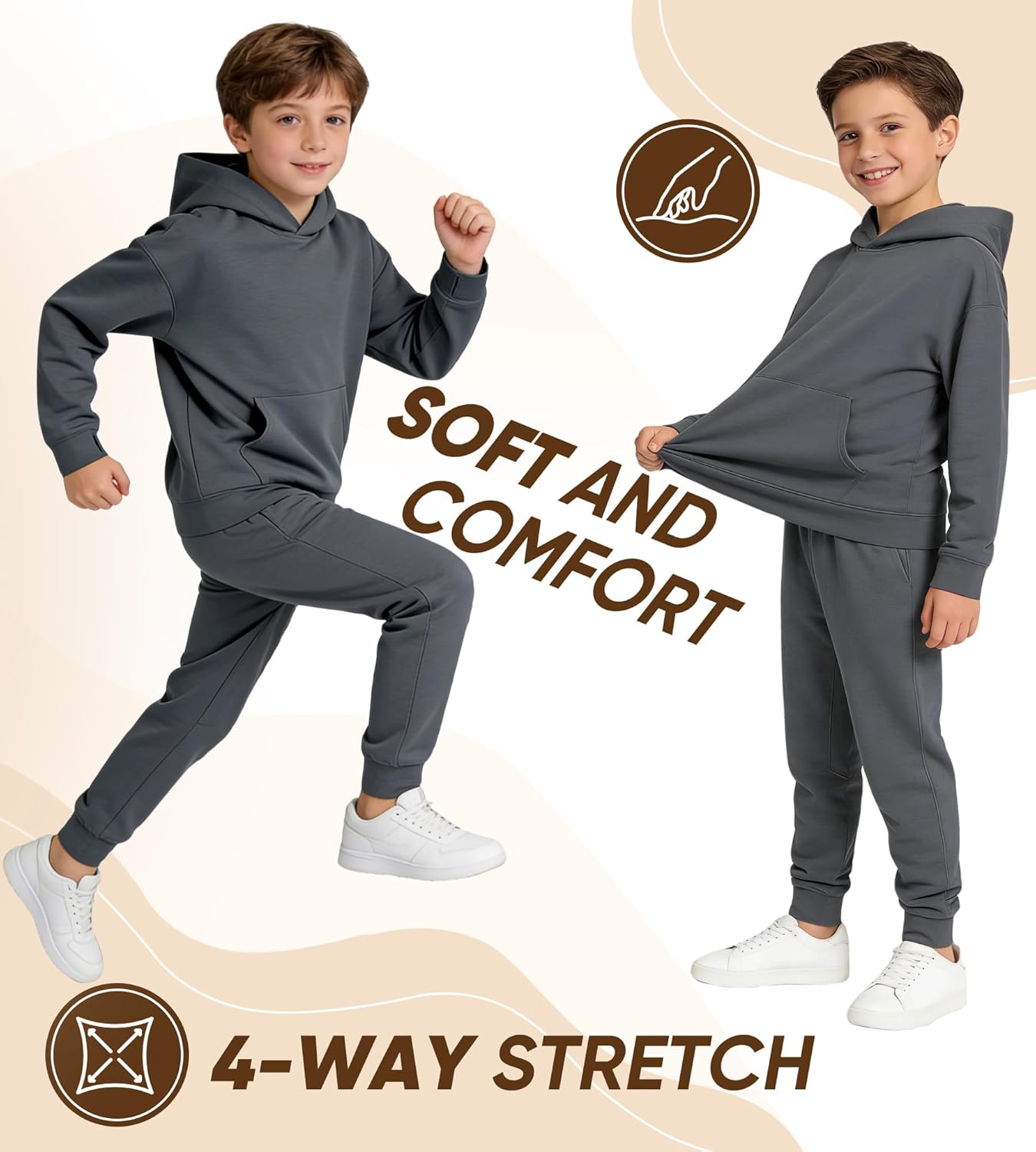 MERIDIANO Boys Sweatsuit 2 Piece Outfits Cozy Athletic Tracksuit Set Pullover Hoodie and Jogger Pants Kids Clothes Size 5-16