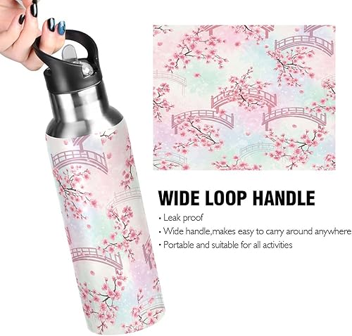 Miniatura 4 de BPA-Free Sports Water Bottle with Straw 32 Oz, Insulated Stainless Steel Water Bottle with Straw for Gym Outdoor Travel School, Cherry Blossom