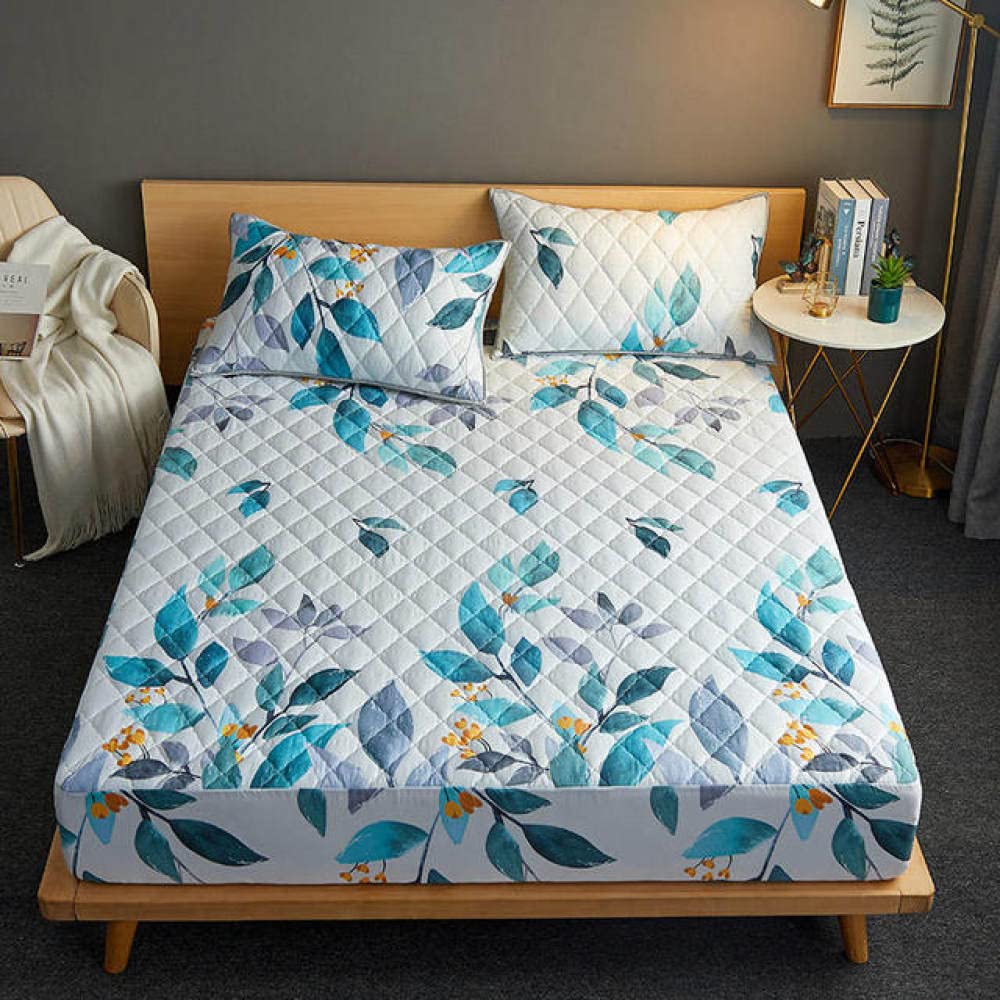 Sábana impermeable acolchada protector de colchón elástico color sólido cama doble King