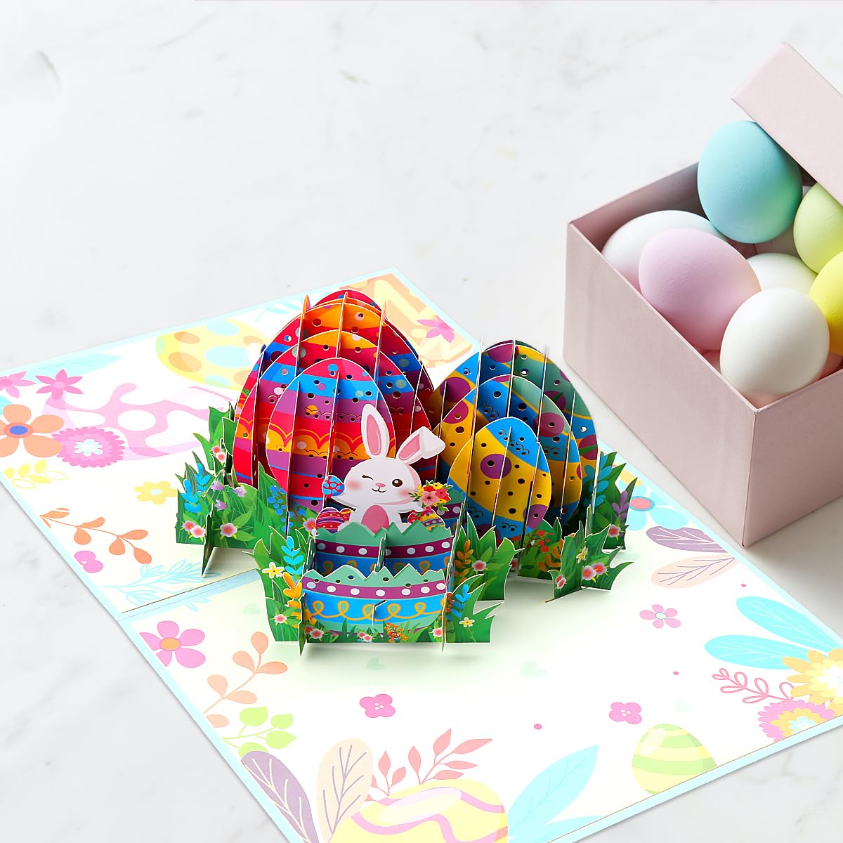 Jagowa Easter Pop-up Card - Creative 3D Paper Carved Rabbit Greeting and Blessing Card for Kids (Bunny & Egg) - Image 2