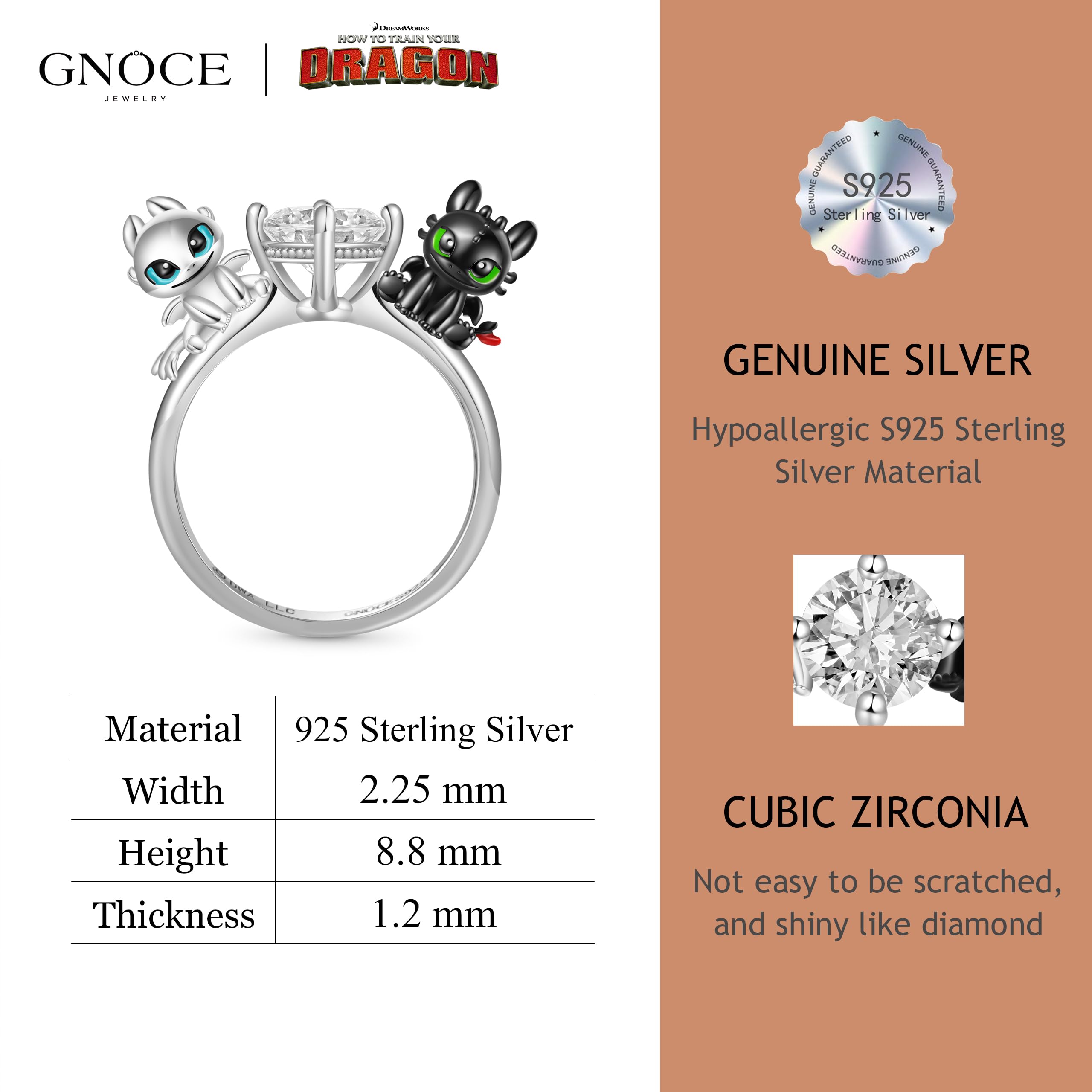 GNOCE How to Train Your Dragon Bague Krokmou & Furie Éclair En Argent Sterling Bijoux Cadeau pour Femmes Filles Fille
