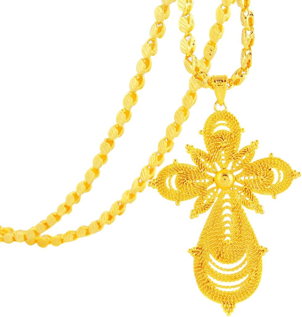 18K Gold Plated Ethiopian Cross Pendant with Ethiopian Eritrea Items Pendant Necklace for men women