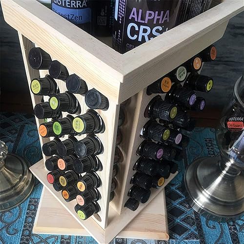 Miniatura 6 de PhantomSky Estuche de transporte de aceite esencial de aromaterapia de madera giratoria de gran capacidad, organizador de aceite esencial de madera