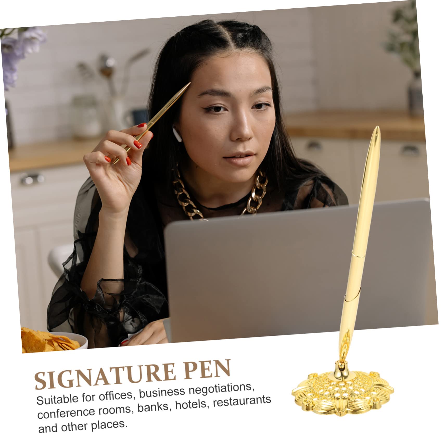 Cabilock 2 Pièces Stylo De Signature Stylo à Bobine Signe Livre D'or Avec Support s De Table De Banque Pour Invité Camouflage Cristal Métal De Banque Bureau