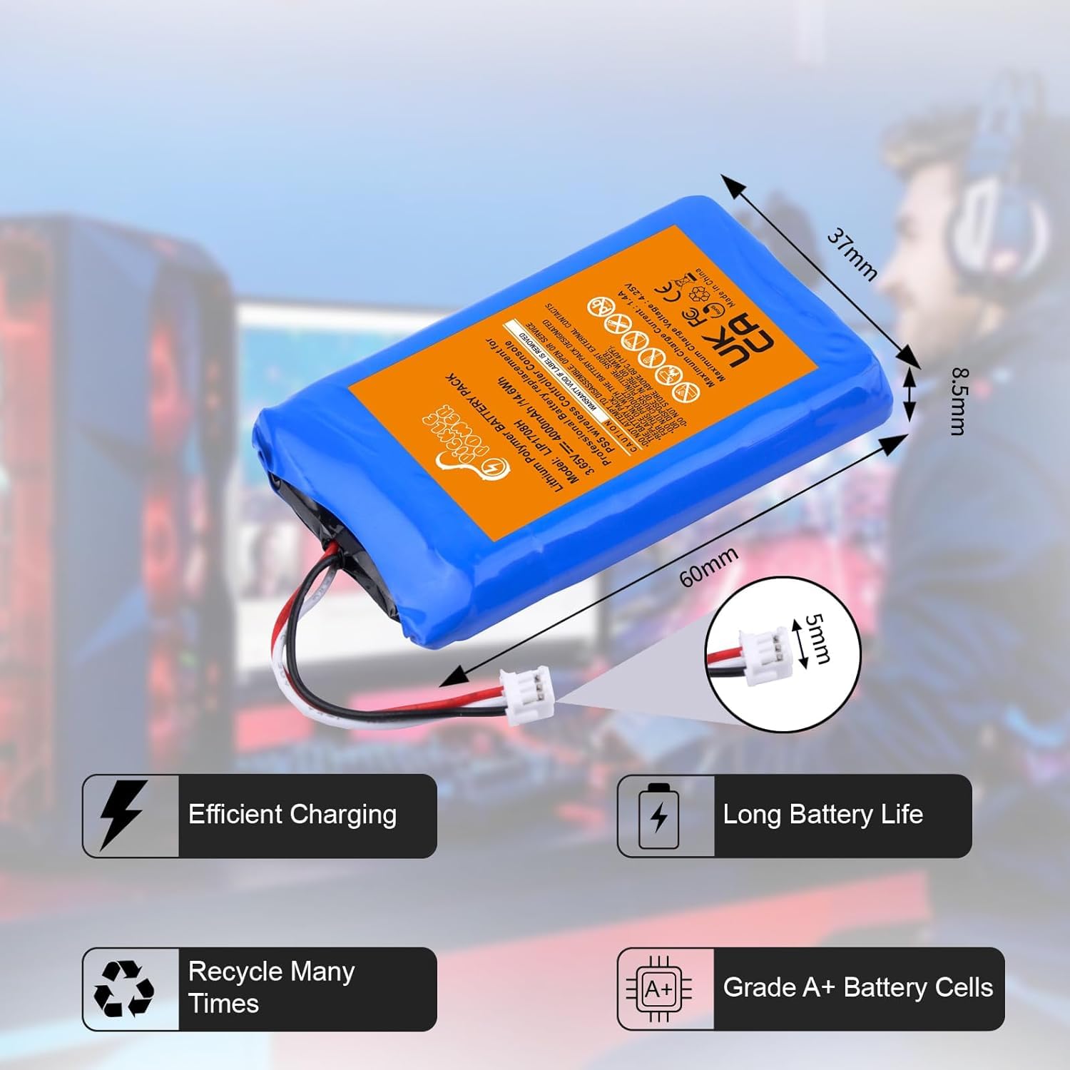 Pickle Power 4000mAh Batteria per Controller PS5, LIP1708 Batteria Ricambio per Sony Playstation 5 DualSense CFI-ZCT1W Wireless Controller