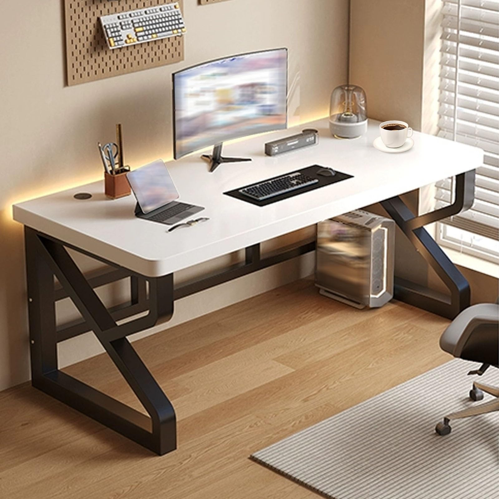 Sportello Computer Moderno per Home Office, Tavolo da scrittura robusto con superficie spaziosa, stazione di lavoro di studio ergonomica per camera da letto, angolo di gioco, Salvatassere dello spazio