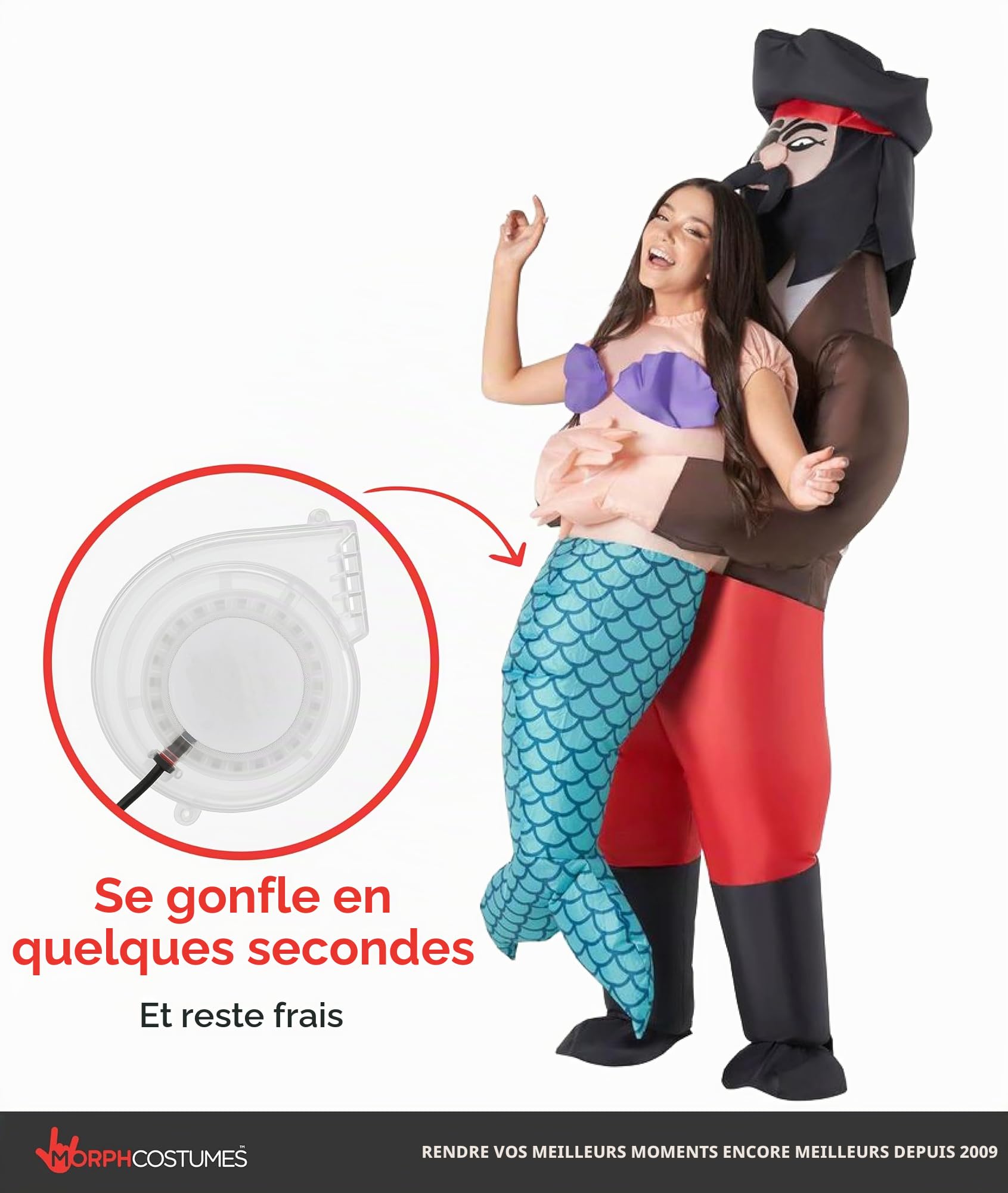 Morph Deguisement Sirene Pirate Gonflable Adulte, Costume Halloween Homme