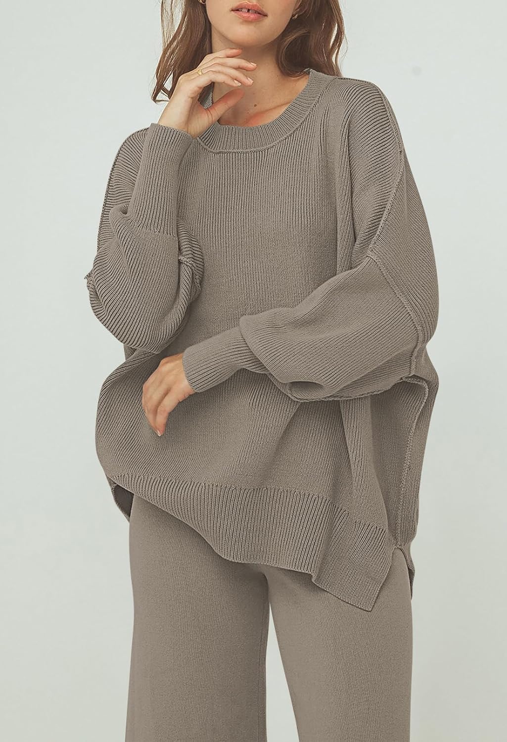 Pink Queen Women's 2 Piece Outfits Sweater Sets Knit Pullover Tops And Wide Leg Pants Loose Tracksuit Lounge Set - Image 4