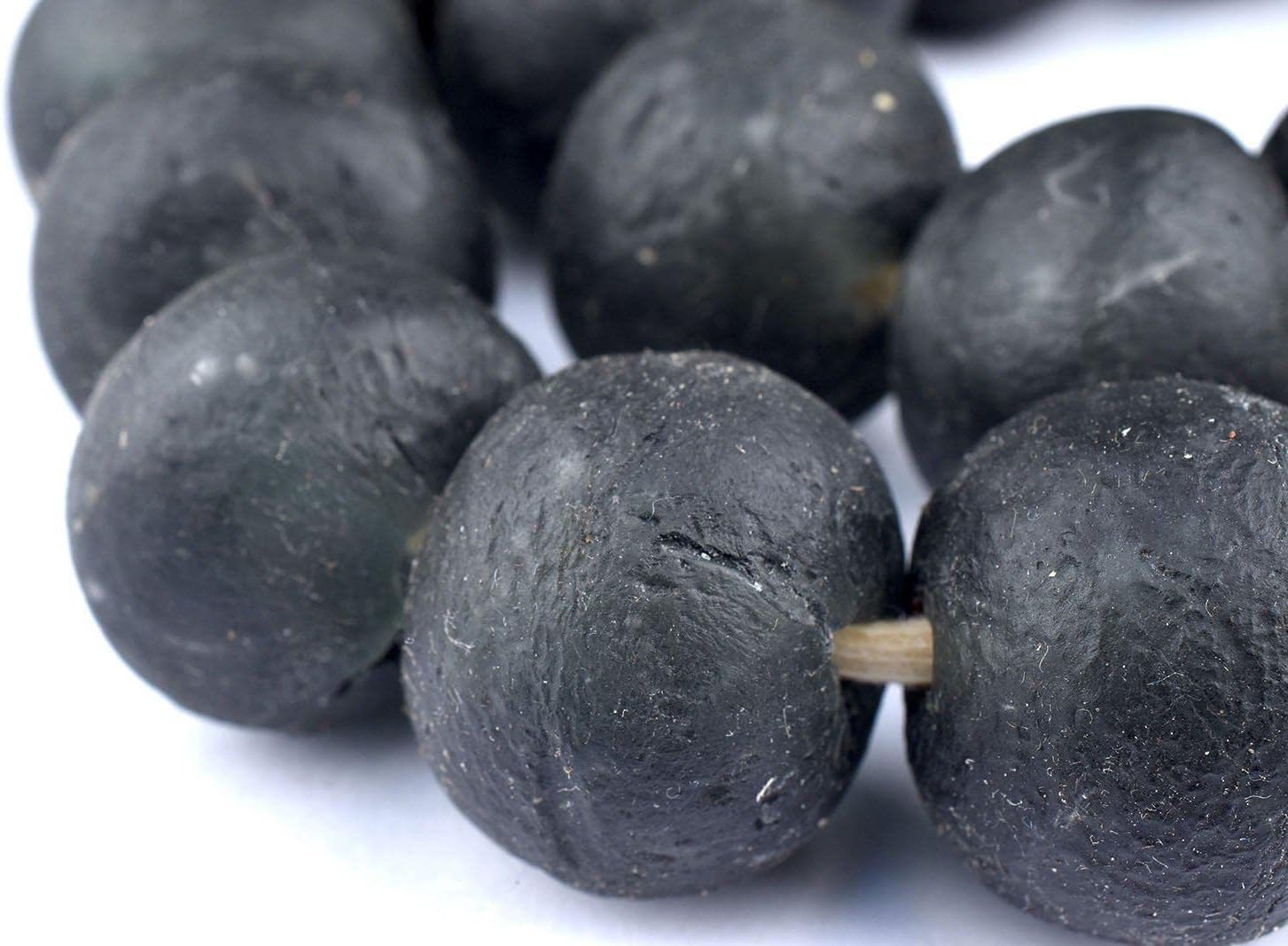 Super Jumbo Recycled Glass Beads - Beaded Wall Hangings - Extra Large African Sea Glass Beads 32-35mm - The Bead Chest (Black)