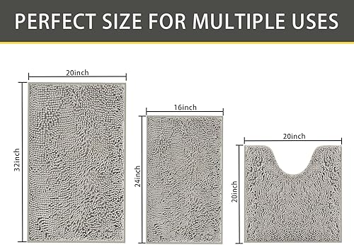 Miniatura 3 de Juego de alfombras de baño de 3 piezas, tapetes de baño para baño antideslizantes, alfombras de baño de felpilla gruesa, suaves y absorbentes, juego