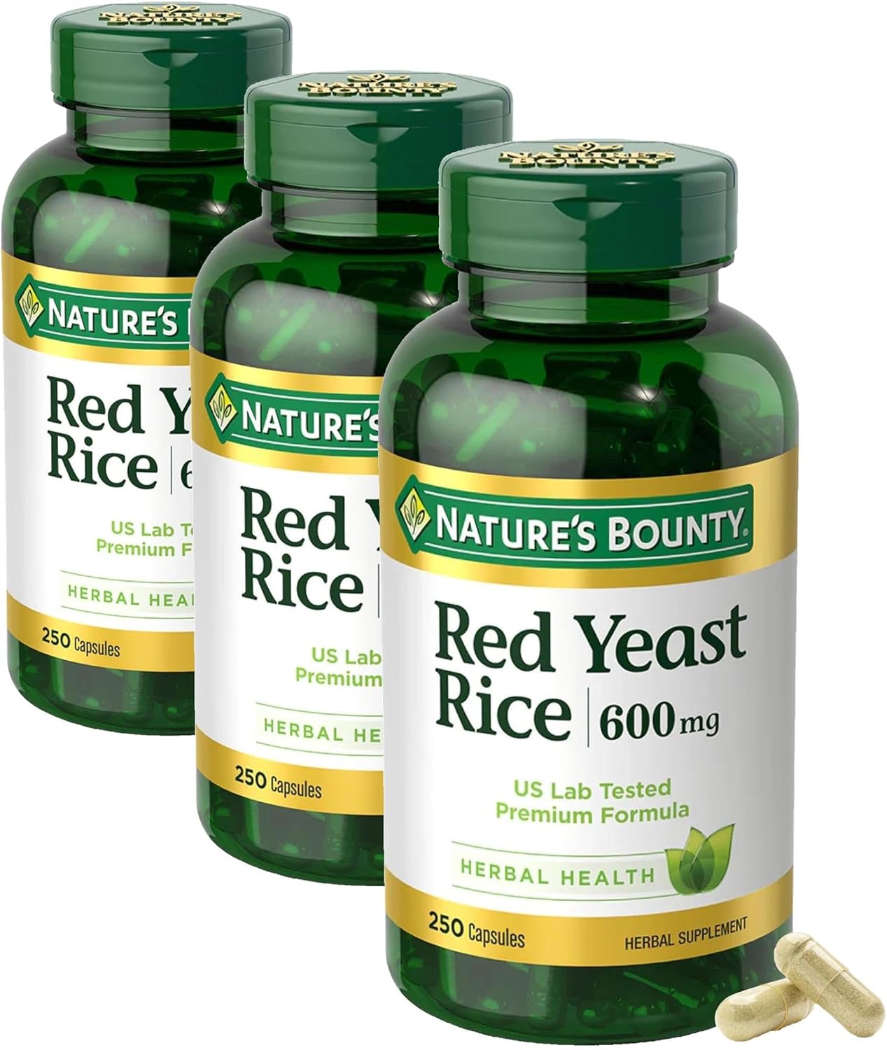 Nature's Bounty Red Yeast Rice, Herbal Supplement, 600mg, 250 Capsules