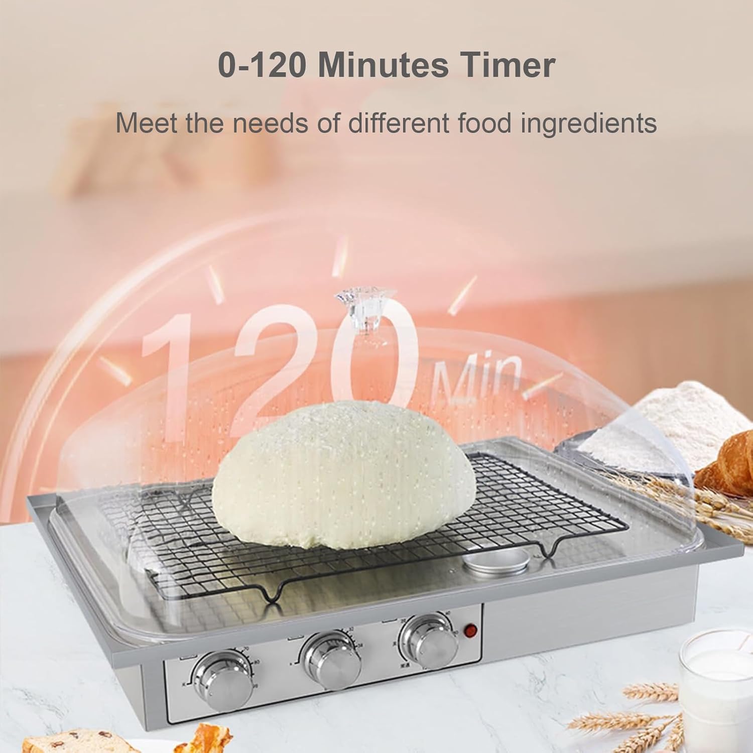 Dough Proofer with Heater, Bread Proofing Box, Adjustable Humidity(60-100%)+ Temperature(0~54°C)+ Timing(0-120 Minutes),Transparent and Visible, for Making Bread,Yogurt,Rice Wine,Natto,L
