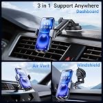 ACMEZING Support de téléphone Voiture 3en1-Stableté extrême du terrain Air Vent Handsfree Cell Phone Holder Car Compatible avec iPhone Samsung Tous les téléphones portables