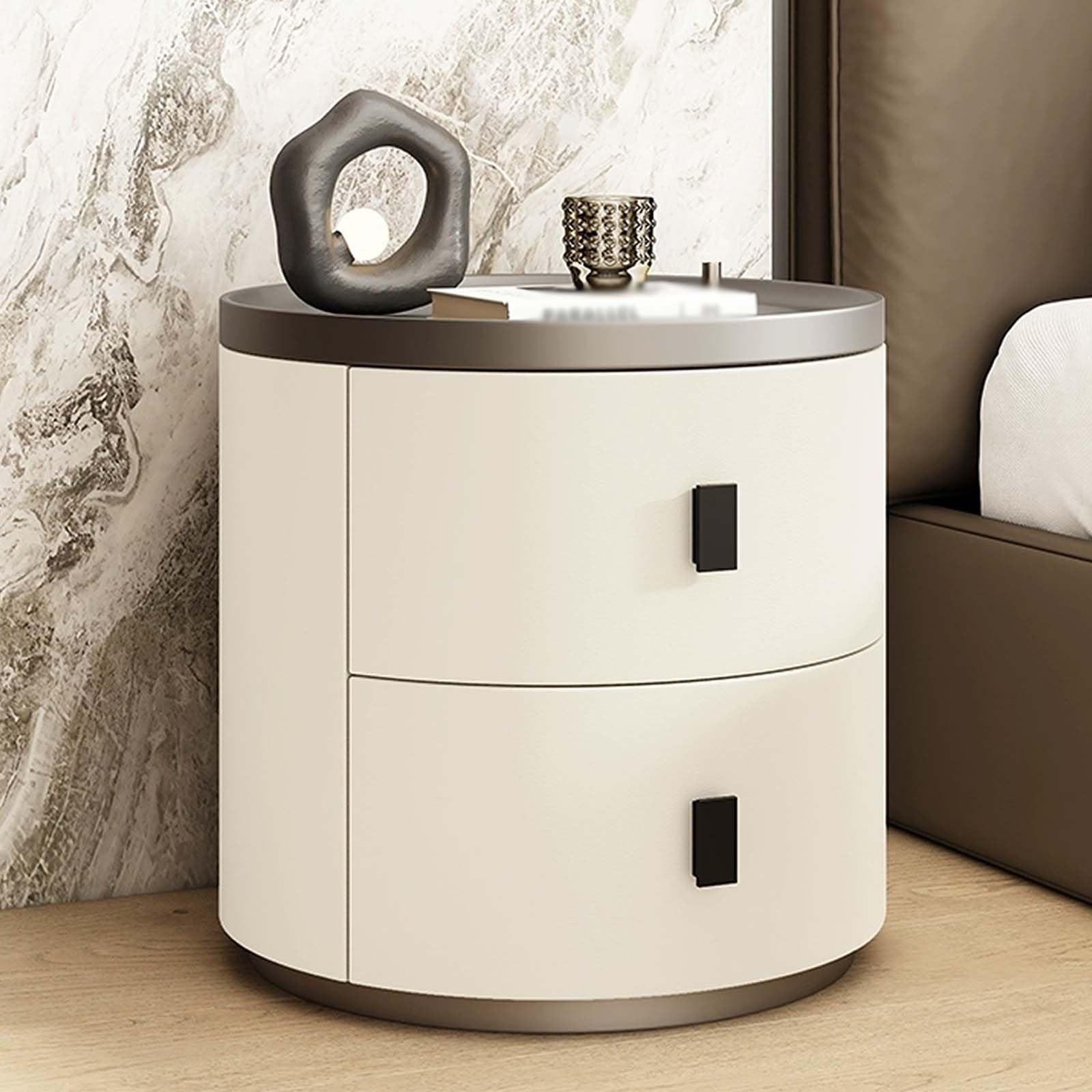 Comodino Rotondo, Moderno e Minimalista Comodini con 2 Cassetti | Tavolini Laterali Impermeabili per Camera da Letto, Soggiorno, Studio