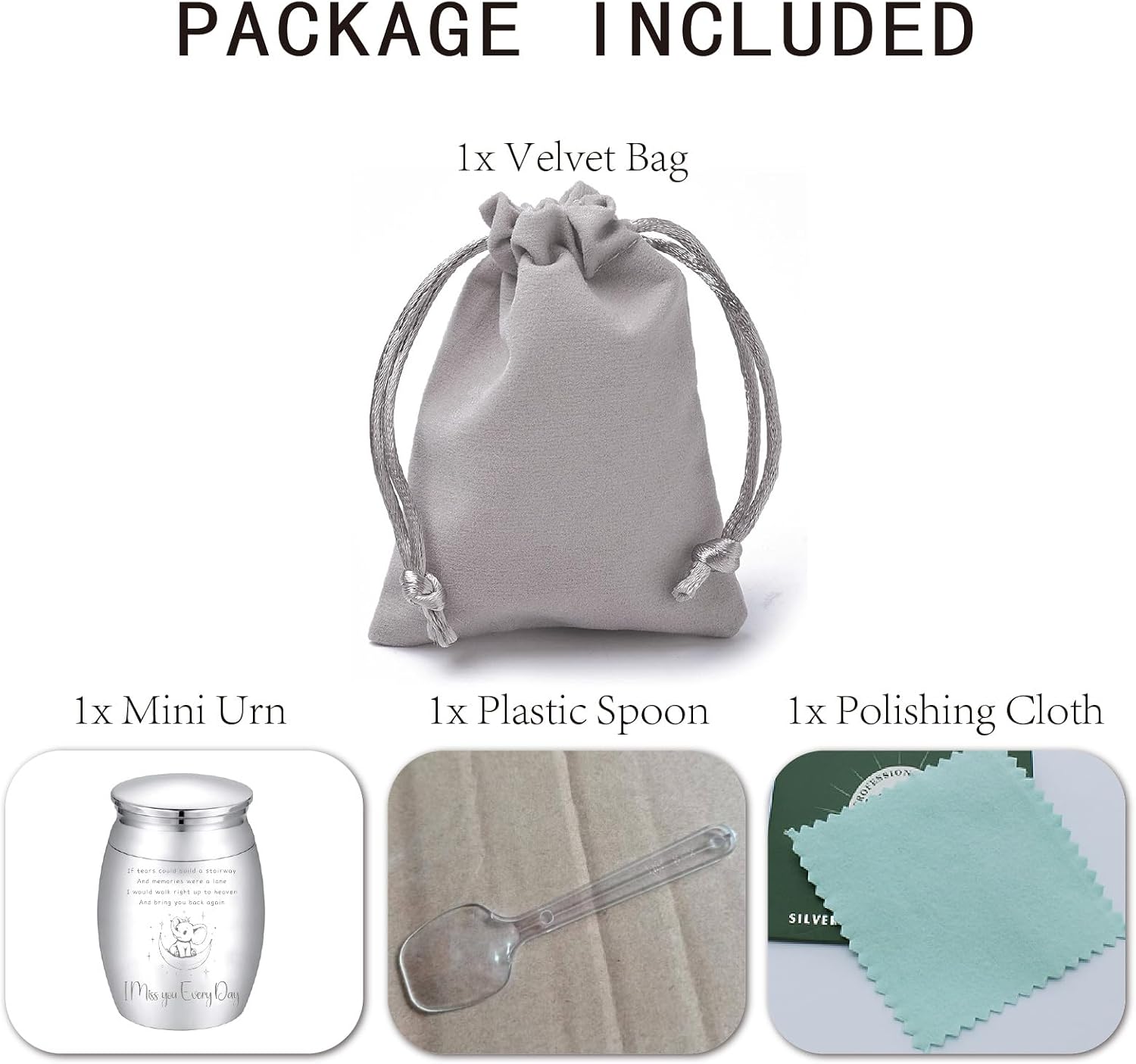 CREATCABIN Mini Elephant Urn Silver Metal Urn Alloy Decorative I Miss You Every Day Pets Human Keepsake Memorial Cremation Small Ashes Holder Container for Funeral Burial Male Female 1.6 x 1.2 Inch