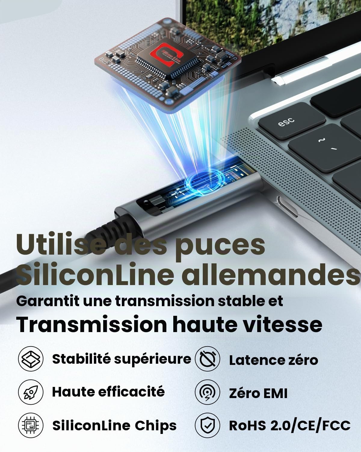 GeoHN.G Câble USB C vers USB C Fibre Optique 10M, 10Gbps Active Optical USB 3.2 Gen2 avec Puce Allemande SiliconLine, Longue Distance pour Machine Vision, Caméra 4K Logitech, VR/AR, Vidéoconférence