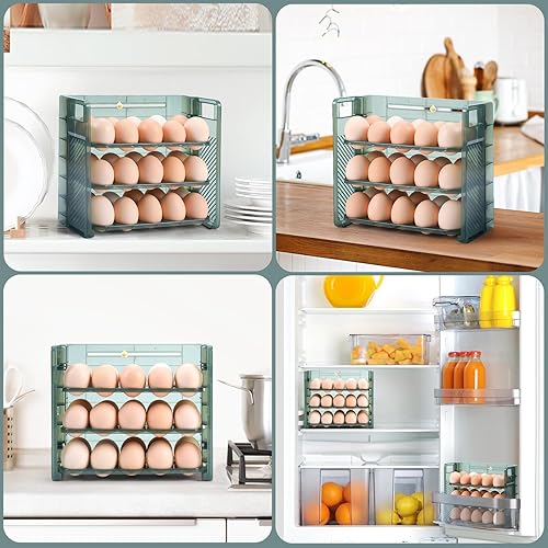 Miniatura 7 de MEEFAUE Soporte para huevos, contenedor de huevos de 30 unidades para refrigerador, soporte de huevos de gran capacidad para refrigerador, soporte