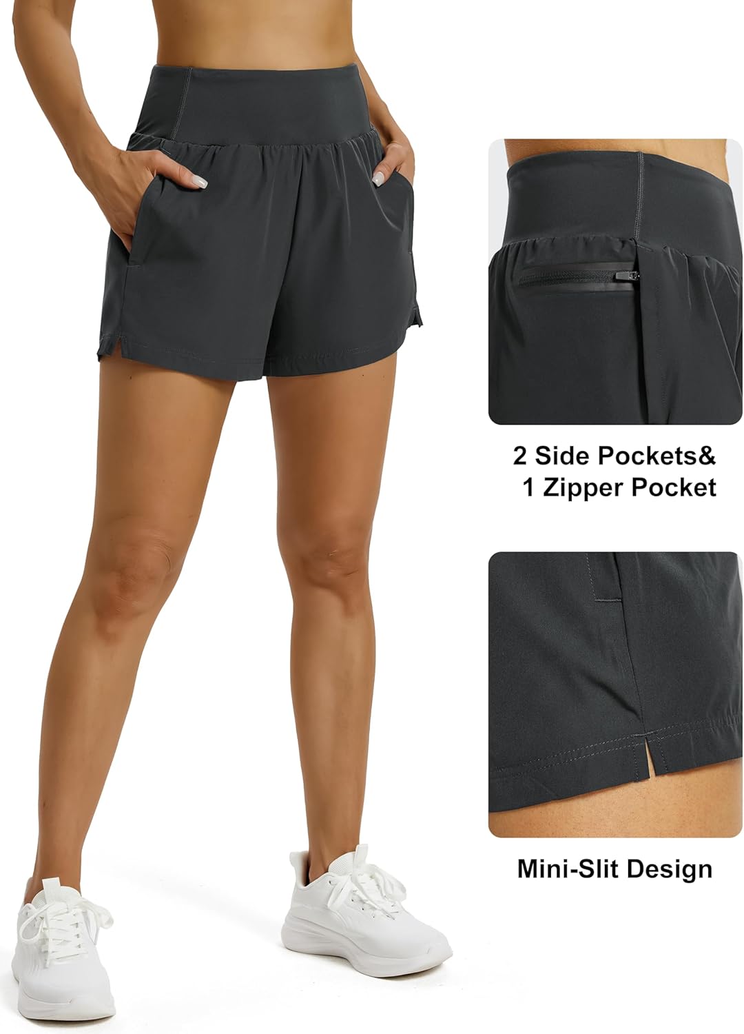 MAGCOMSEN Women's 3" Athletic Running Shorts with Mesh Liner High Waisted Quick Dry Workout Gym Shorts Zip Pocket - Image 5