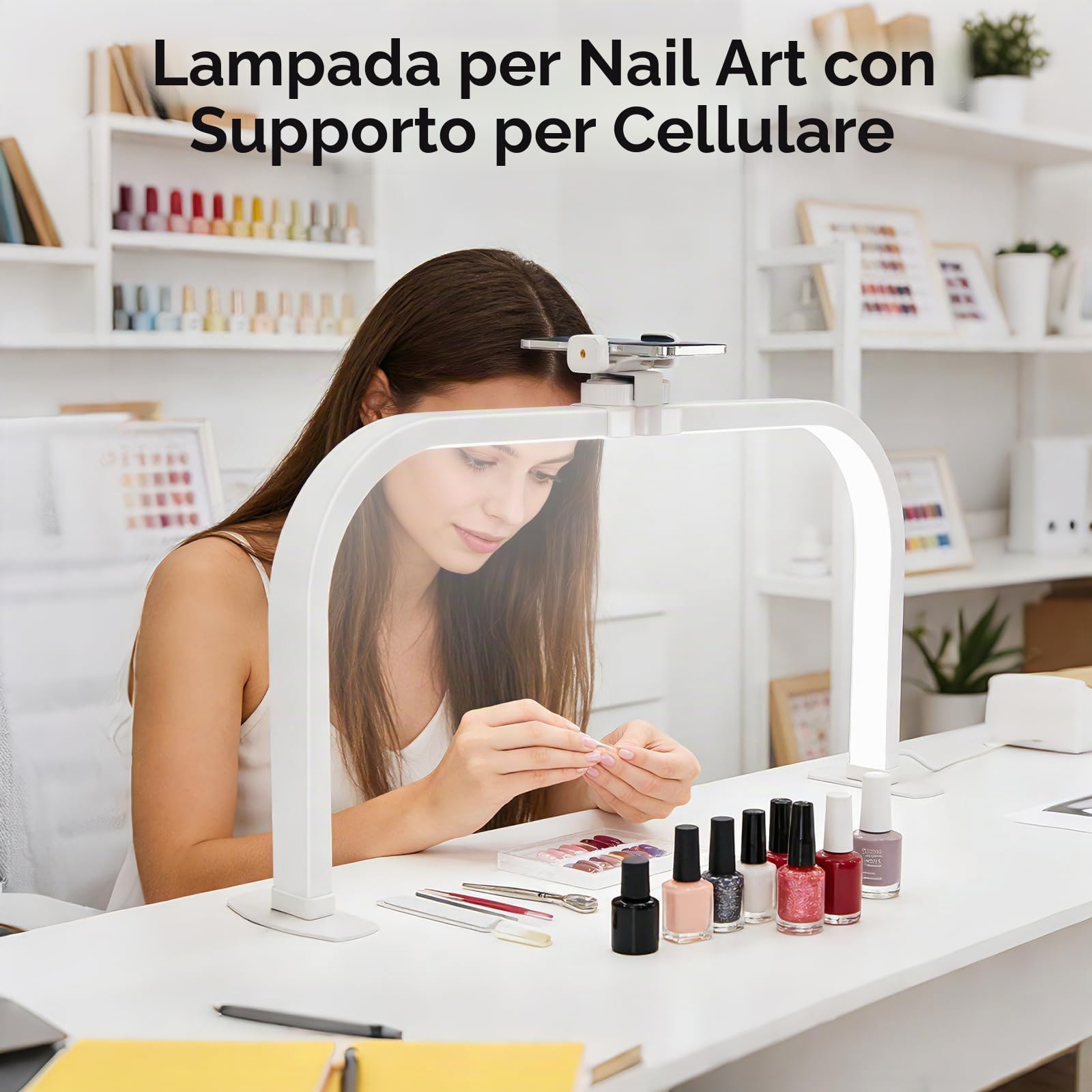 Lampada da Tavolo per Unghie, 72CM 40W Lampada Mezzaluna Estetista, Bianco | Lmaqfum lampada arco unghie, led lampada da tavolo manicure professionale con Supporto per lashmaker Ciglia Tatuaggi Manicure