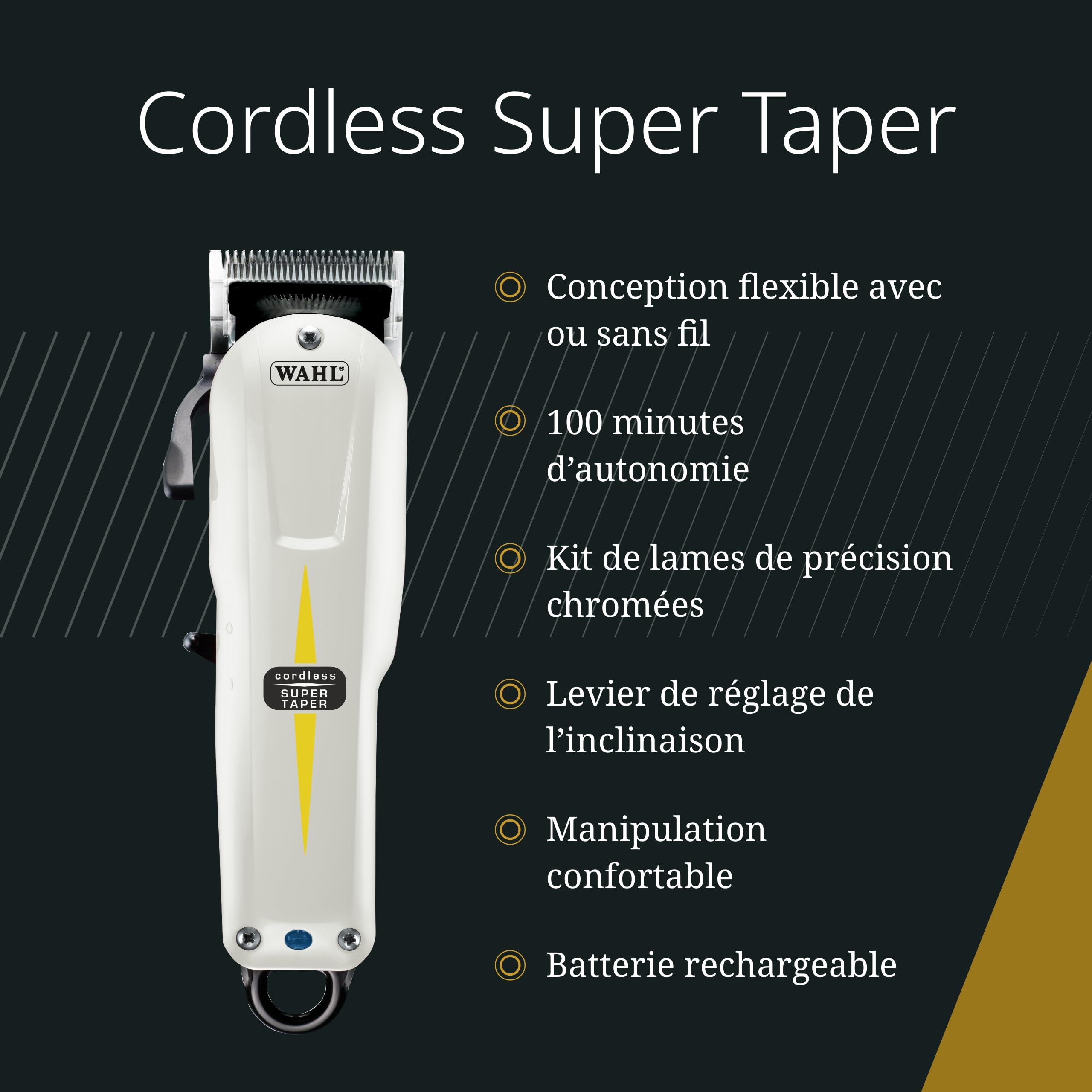 Wahl Cordless Super Taper, Tondeuse Professionnelle, Noir et Blanc
