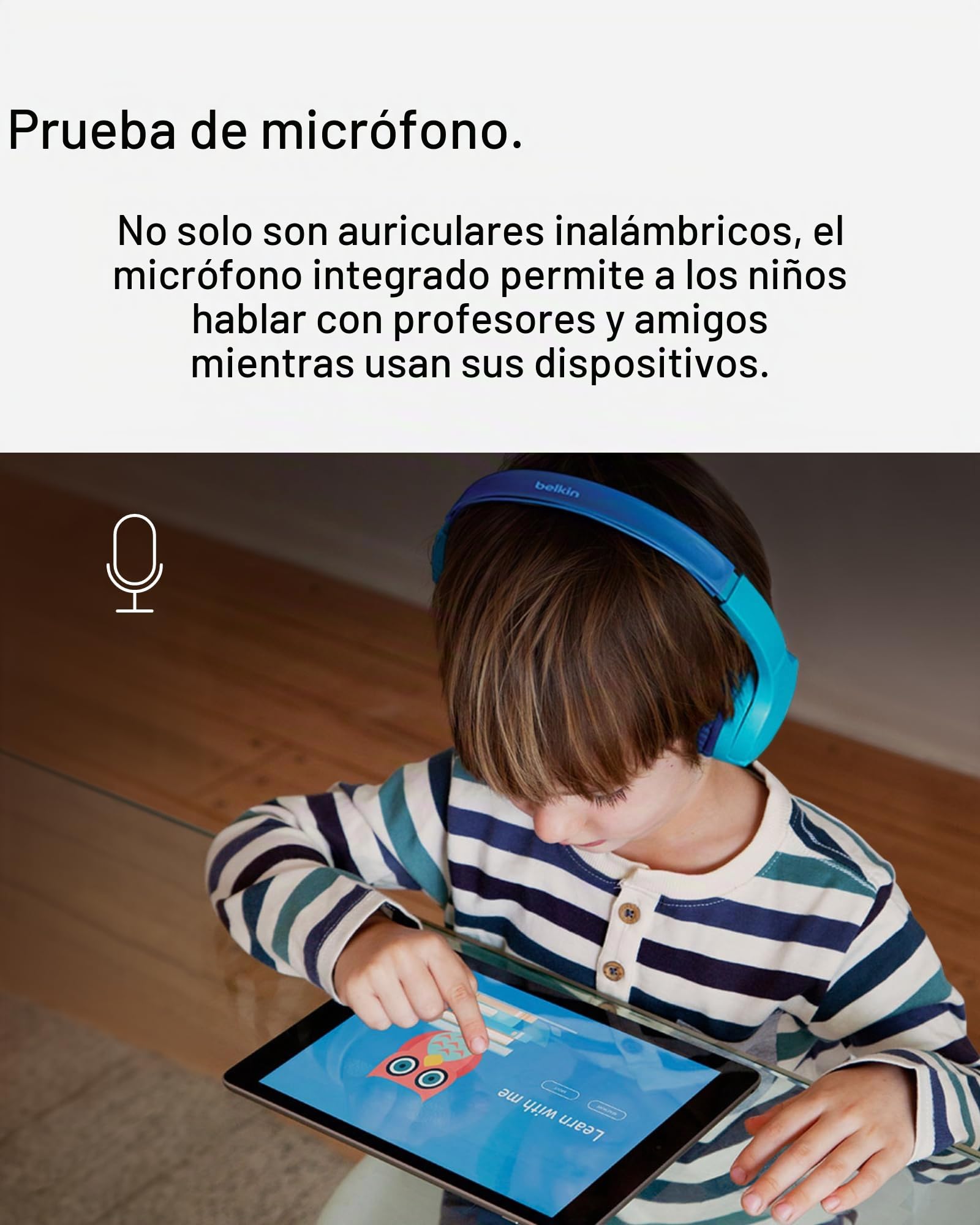 Belkin auriculares inalámbricos para niños SoundForm Mini con micrófono, cascos supraaurales para la enseñanza en línea, la escuela y viajar, compatibles con iPhone, iPad, Galaxy y otros, azul