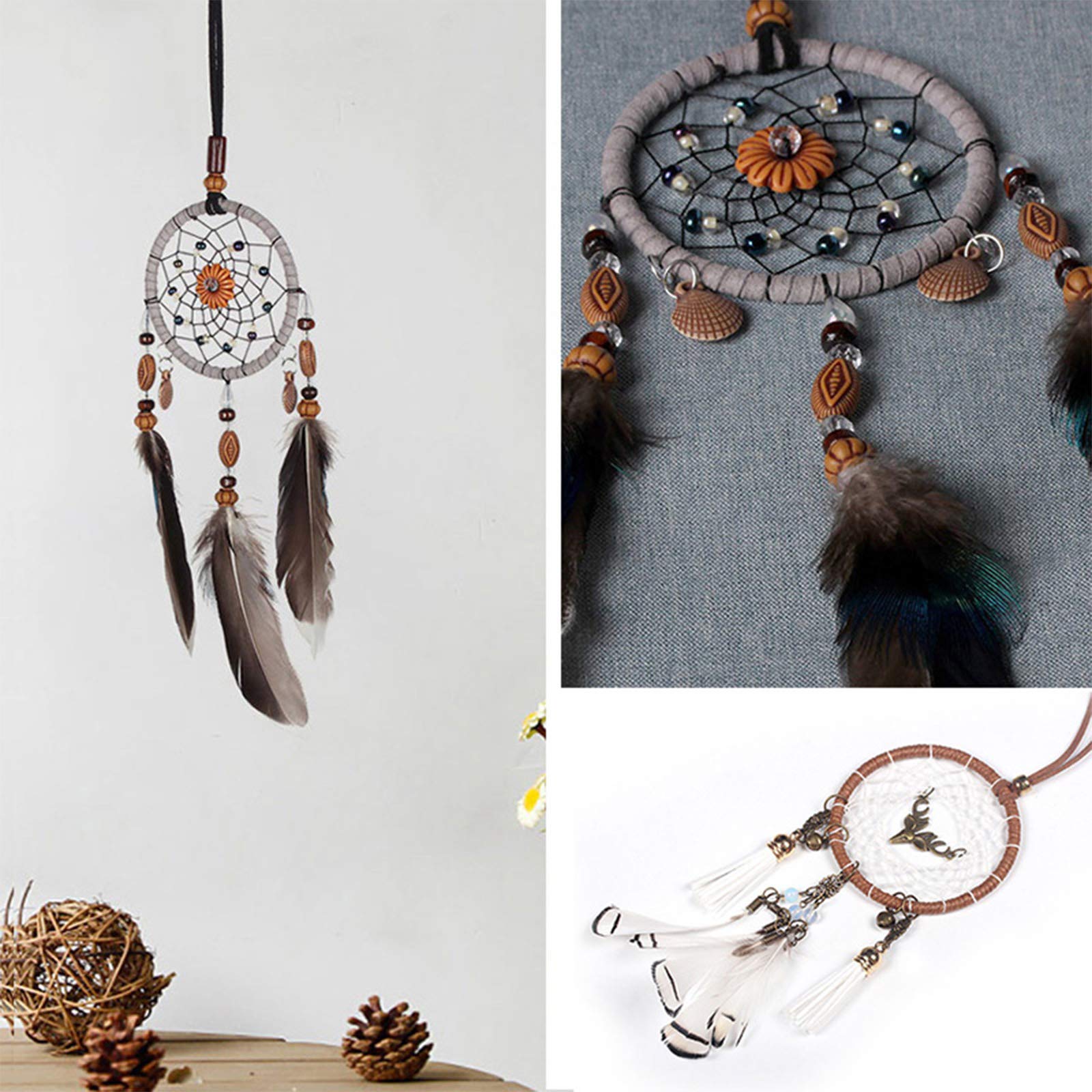 Traumfänger für Autos Rückspiegel, kleine Feder Traumfänger Wandbehang Auto-Deko Zubehör für Frauen (EG-Peacock Feder 2)