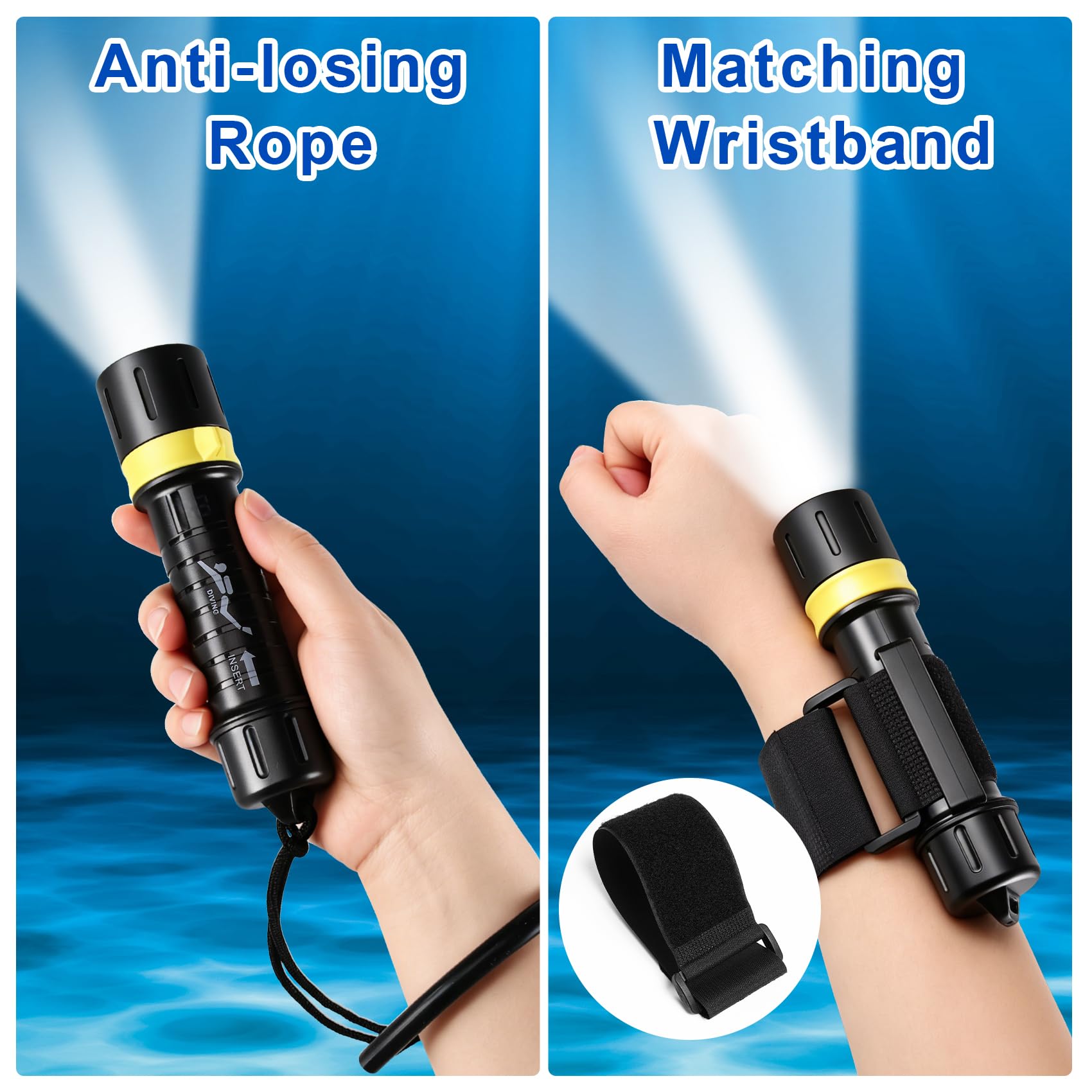 WINDFIRE Lampe de plongée sous-marine rechargeable, lampe de poche de plongée