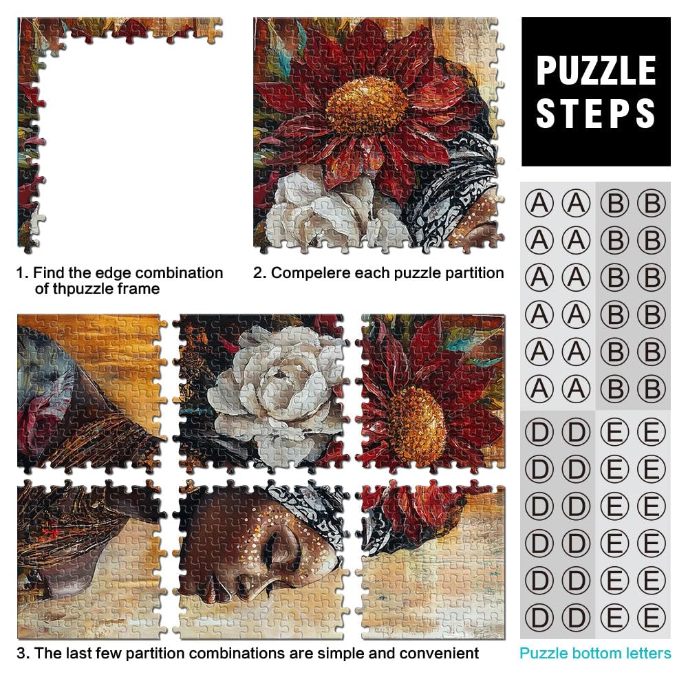 Rompecabezas de 2000 Piezas para Adolescentes Mujer Africana con Flor Difícil Difícil Decoración de Pared cumpleaños y Navidad 70x100cm