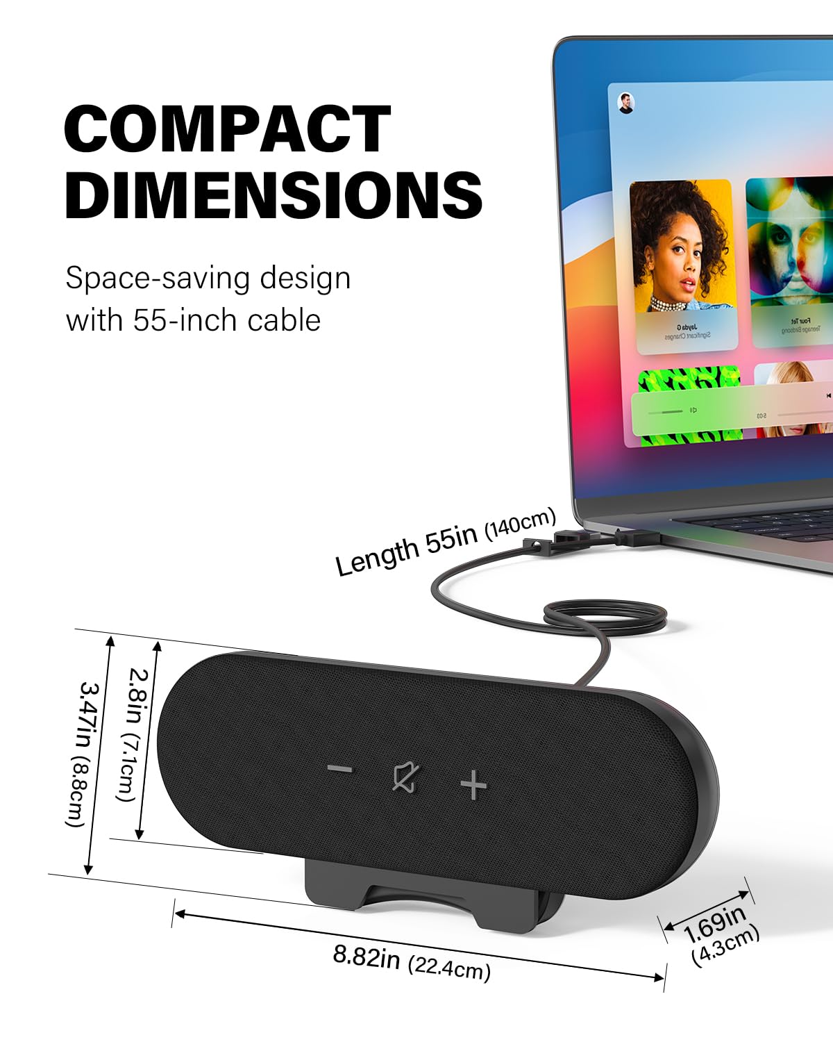 Altoparlanti per computer desktop, soundbar USB C da 14 W per monitor con controllo touch e morsetto largo 3,5 cm, bassi potenziati dal suono stereo, altoparlante per computer portatile per Mac