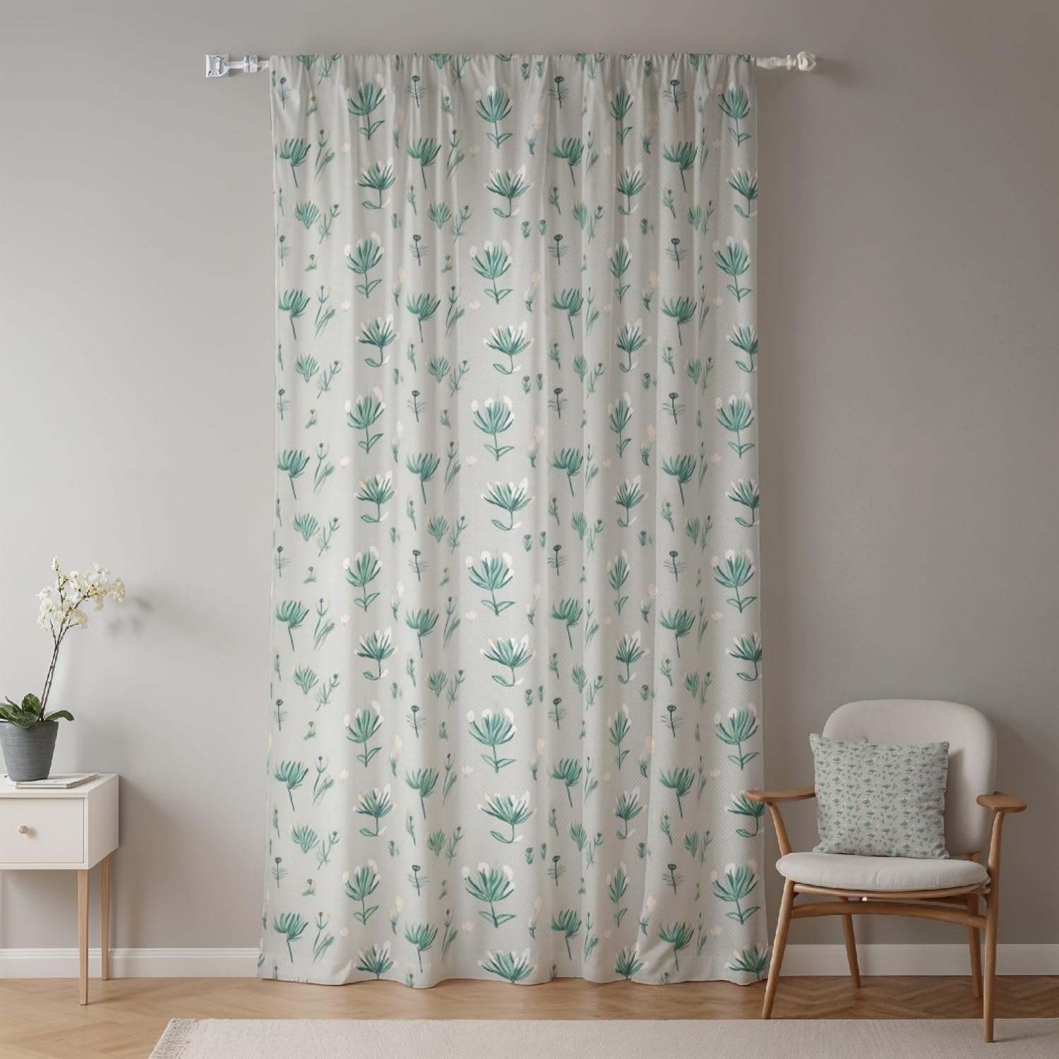 GGAIMWF Flower Curtains for Bedroom Farmhouse, Modern Living Room, Kitchen, Dining Room, Patio, Leaf Green, 107x160cm