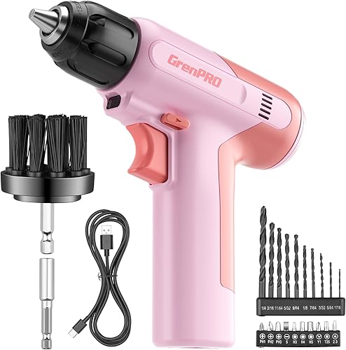 Cordless Drill, 7.2V Power Drill Set with 23pcs Acessories, 3/8" Keyless Chuck, Built-in LED, Type-C Charge Cable, Cleaning Brush Head, Pink Electric Screwdriver for Women Cordless Drill, 7.2V Power Drill Set with 23pcs Acessories, 3/8" Keyless Chuck, Built-in LED, Type-C Charge Cable, Cleaning Brush Head, Pink Electric Screwdriver for Women