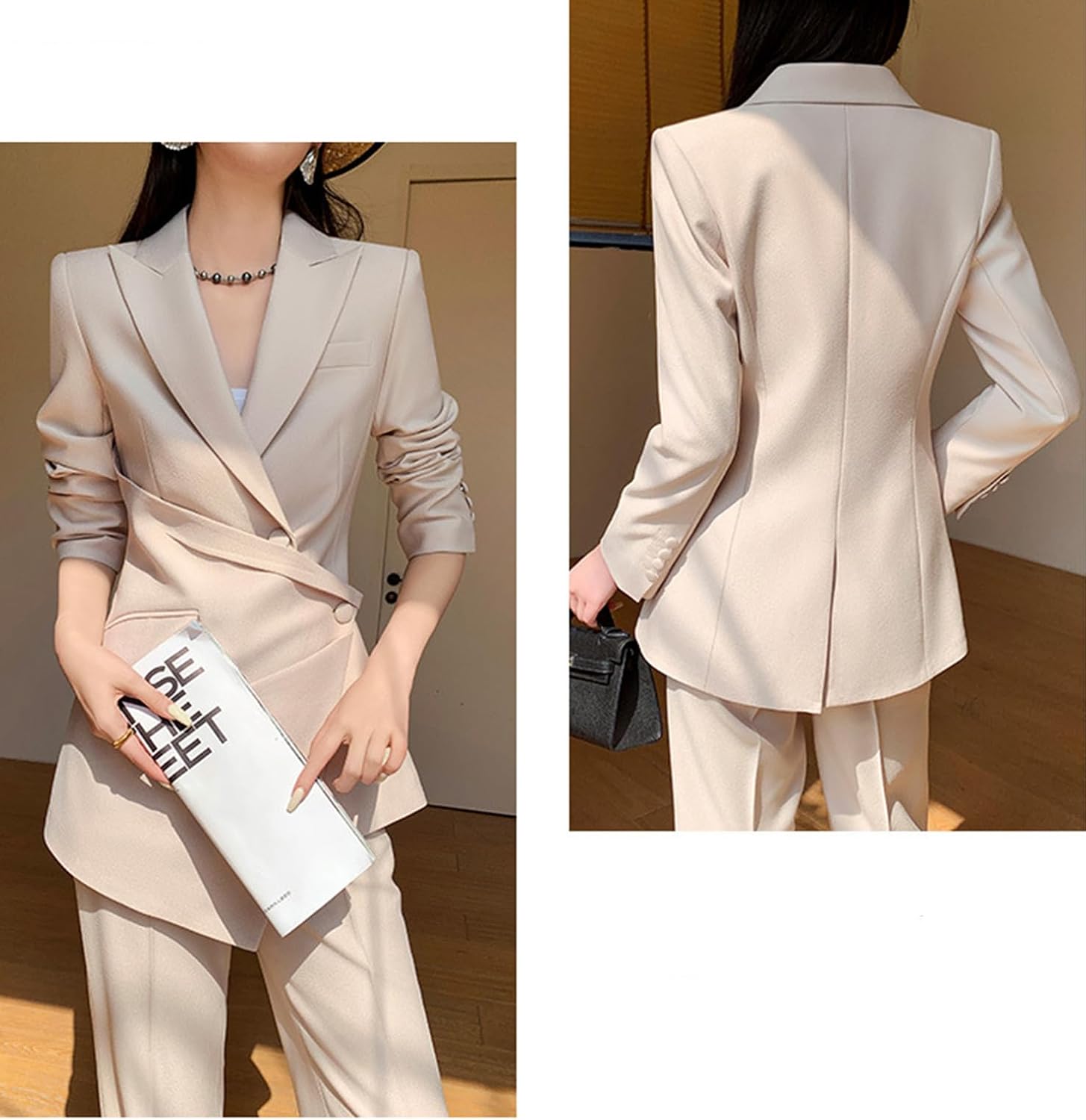 Women's Suit 2 Pieces Set Lady Business Formal Peak Lapel Jacket and Pants for Work Office