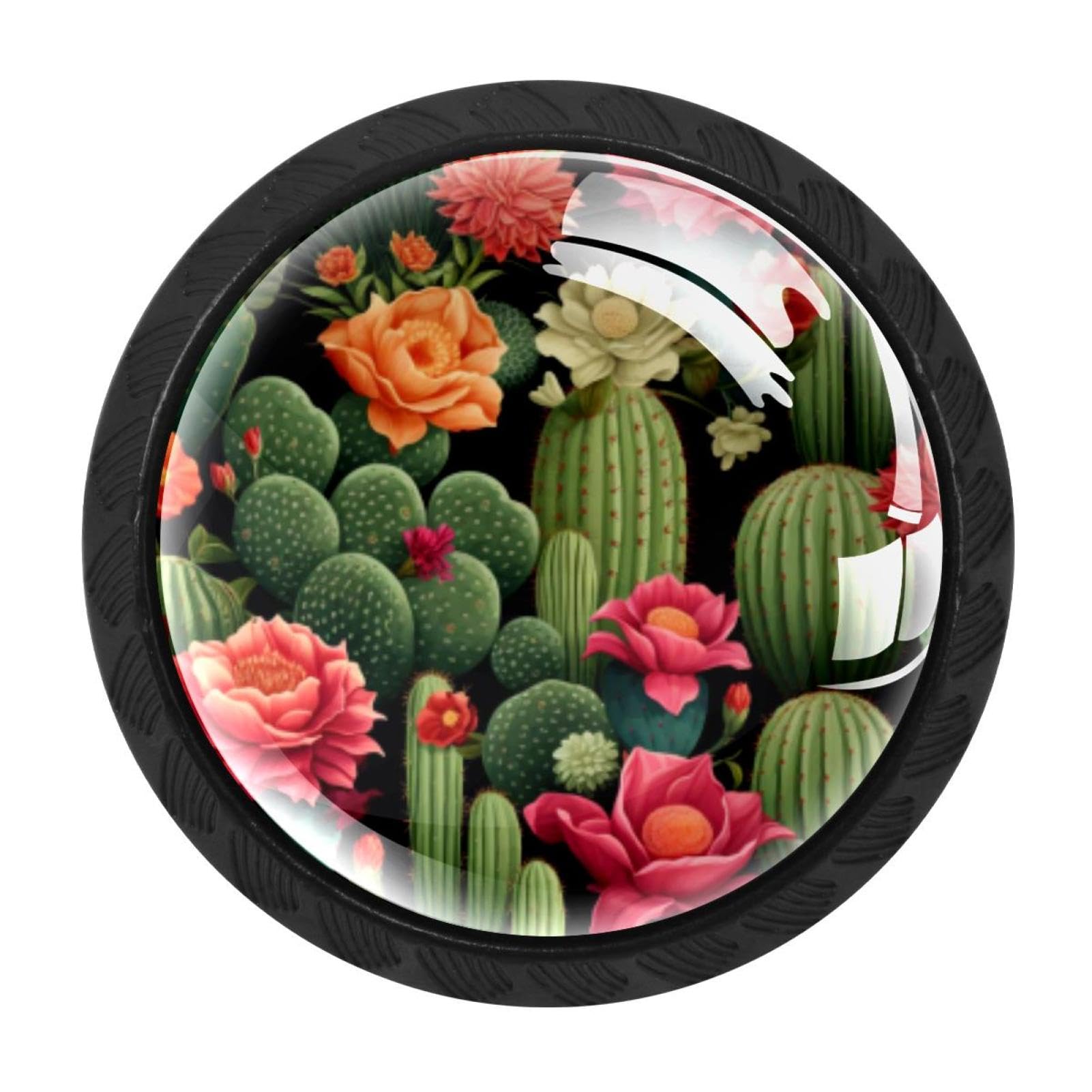 CHENZZZZ 4 Pieces Round Cabinet Knobs Rustic Dresser Knobs, Drawer Cupboard Wardrobe Cabinet Pulls Handles Hardware for Home Kitchen Furniture, Cactus