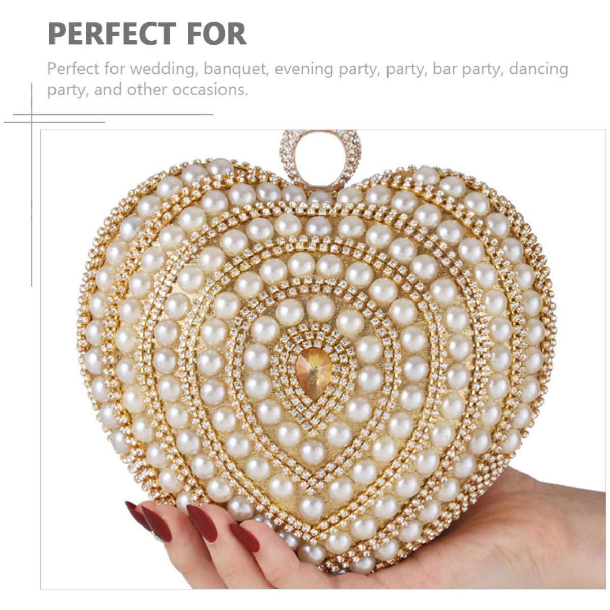 Pochette Donna Piccola Elegante a Forma di Cuore in Poliestere e Metallo Oro per Party Serale e Cerimonie di Classe