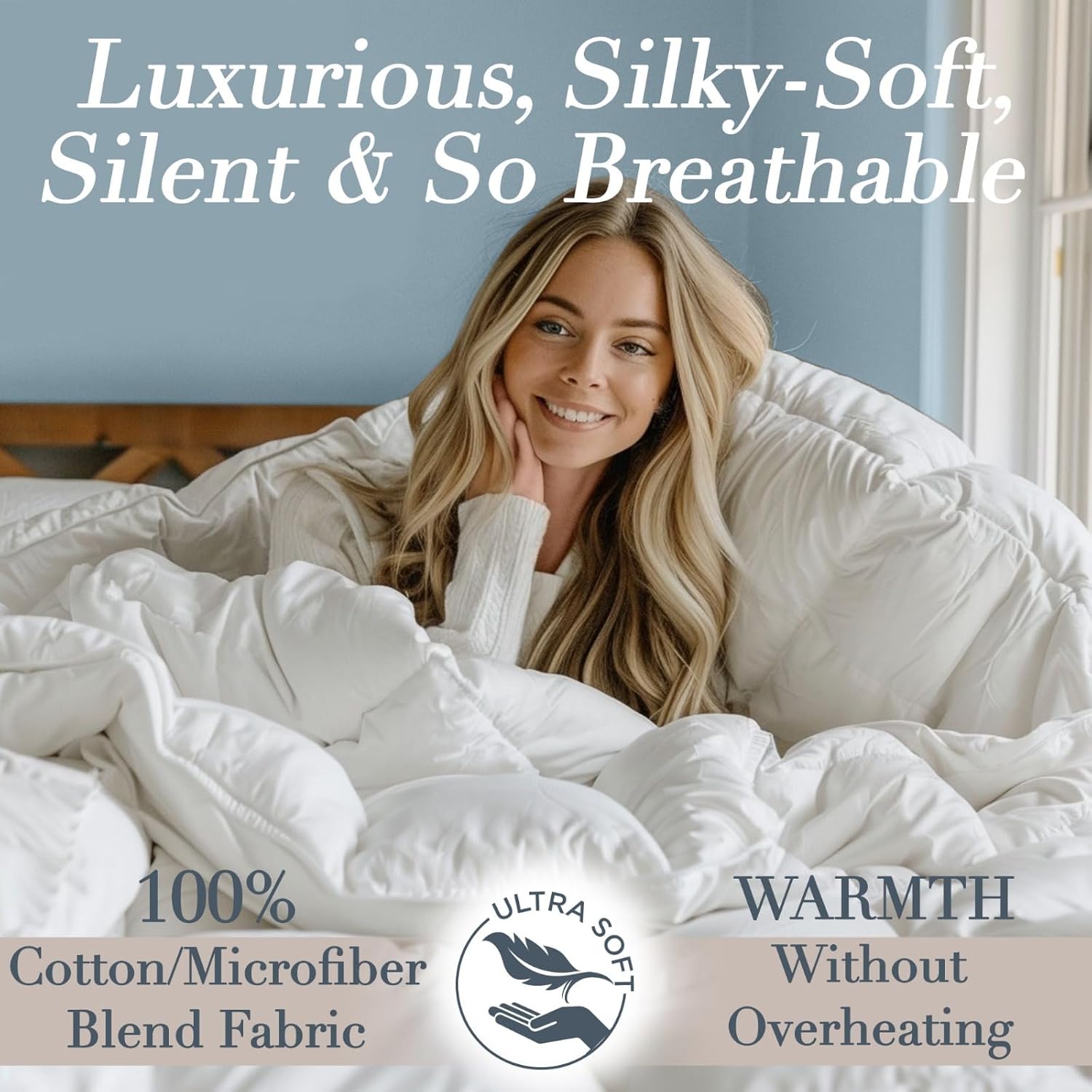 Bella Sonni® | Hotel-Quality All-Season Down Comforter Summer King | Lightweight Yet Warm Duvet Insert for Hot Sleepers & Year-Round Use | No Cold Spots | 50-50 Down & Feather Fill | 750 Fill Power