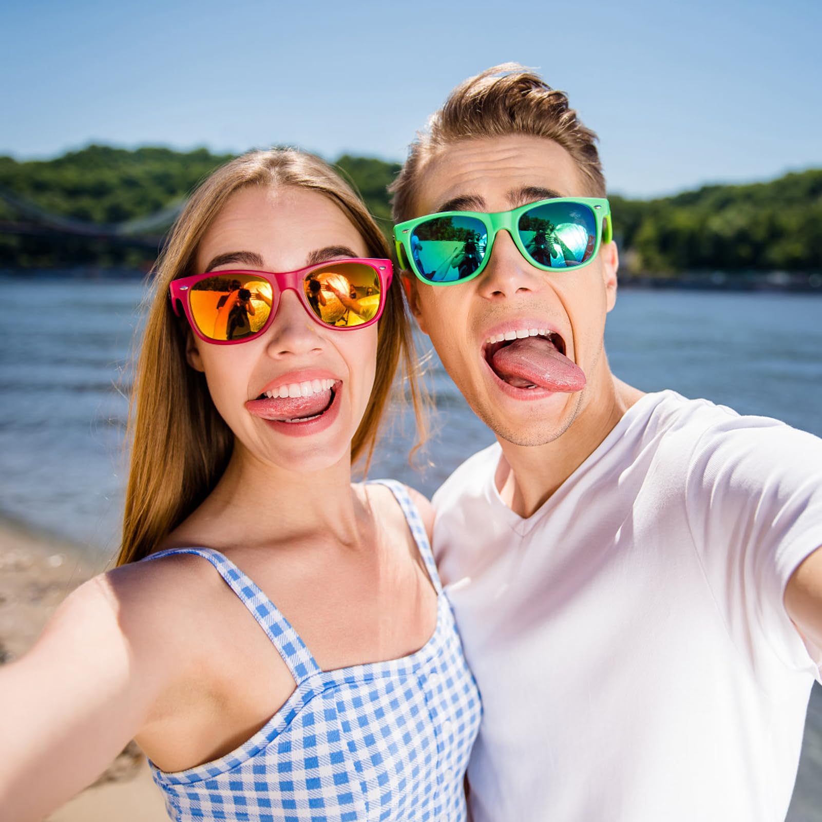 Paquete de 12 gafas de sol con espejo de neón a granel, gafas de sol baratas retro coloridas para mujeres y hombres, suministros de fiesta