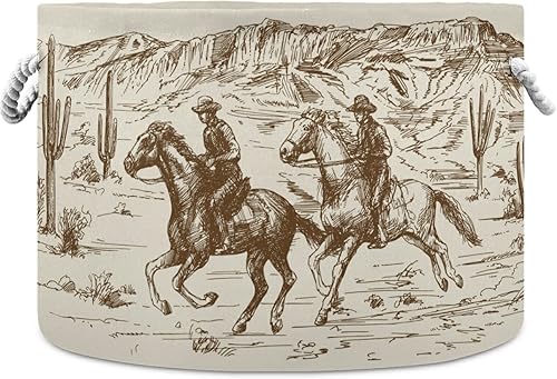 visesunny Cesta de almacenamiento plegable de tela con estampado de vaquero del desierto del salvaje oeste, cesta de almacenamiento plegable para