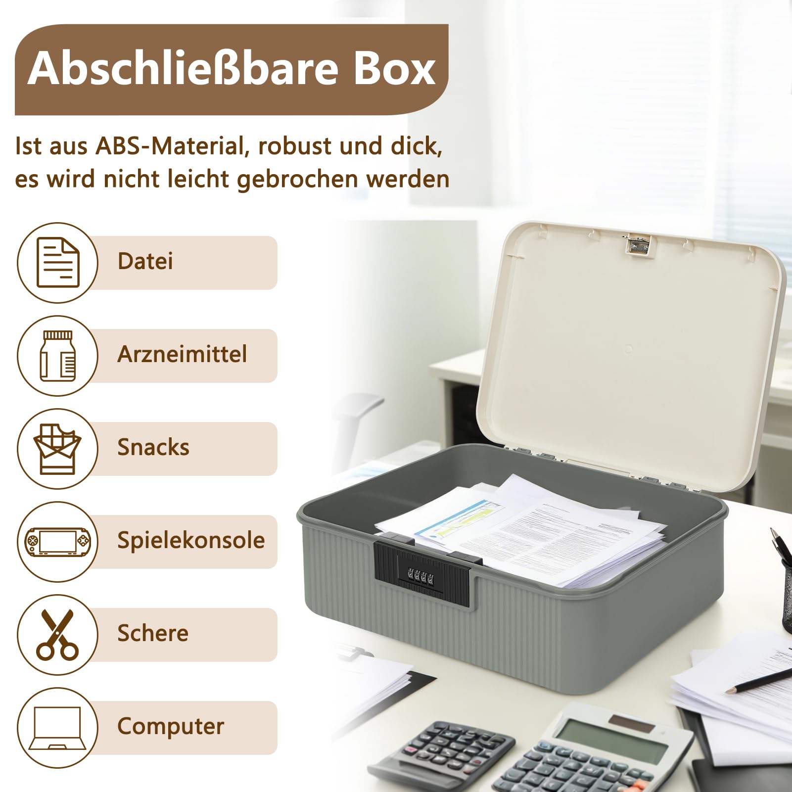 Serrure à combinaison à 2 couches en ABS, 34 x 29 x 12 cm, boîte de rangement verrouillable pour casier de bureau, téléphones portables, médicaments, collations, bonbons, coffre-fort personnel