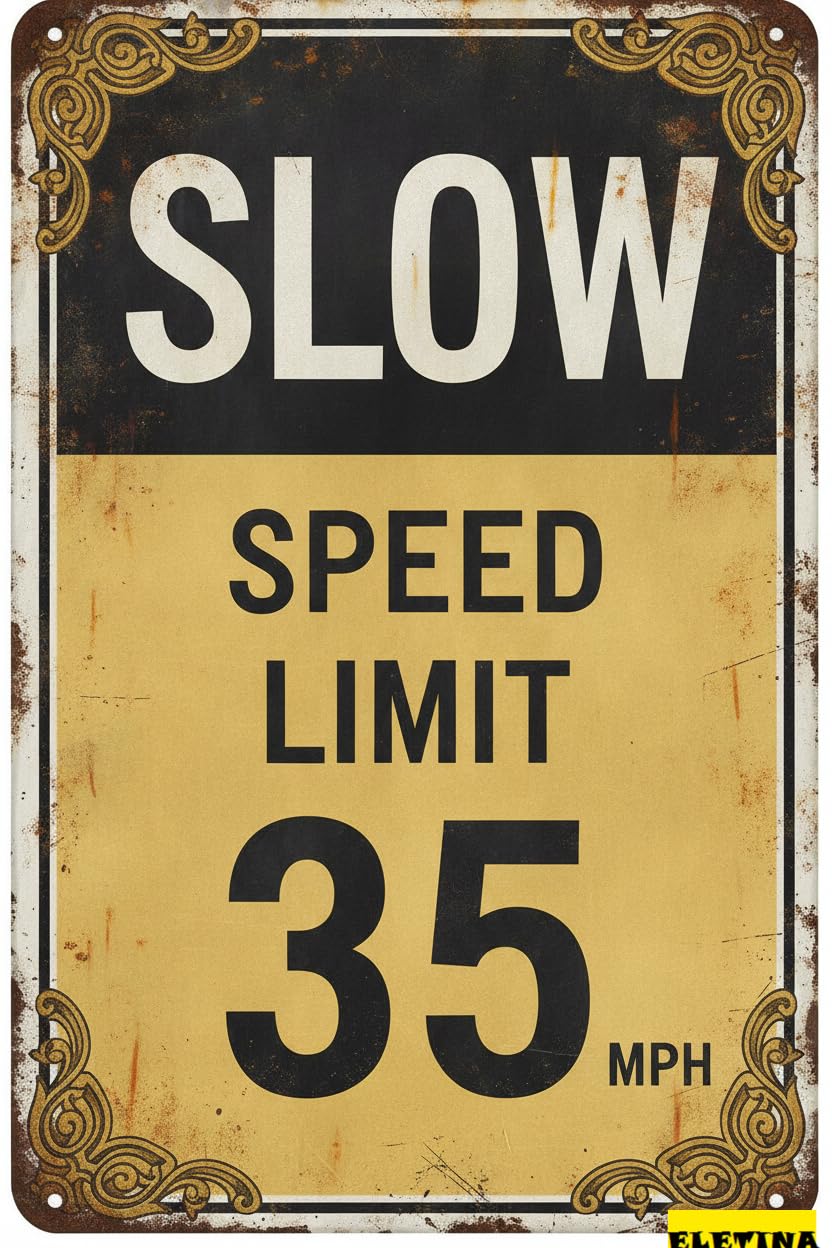 Speed Limit 35 MPH Tin Sign, 12x8 Inch Road Decor