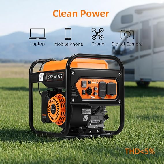 Oxseryn 5000-Watts Portable Inverter Generator, Gas Generator for Home Backup, 30A Outlet, RV Ready, ECO Mode, 60Lbs, EPA Compliment